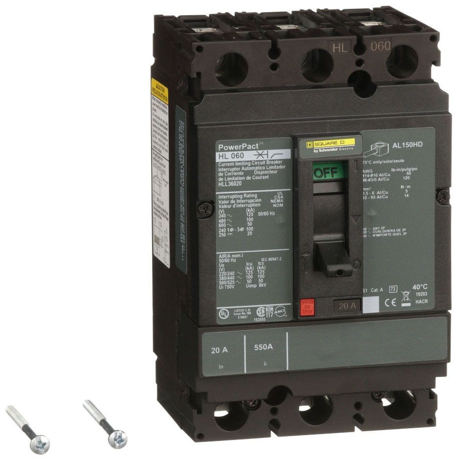 NIB – Square D – HLL36020 – 20 Amp 3 Pole 600Vac Molded Case Circuit Breaker