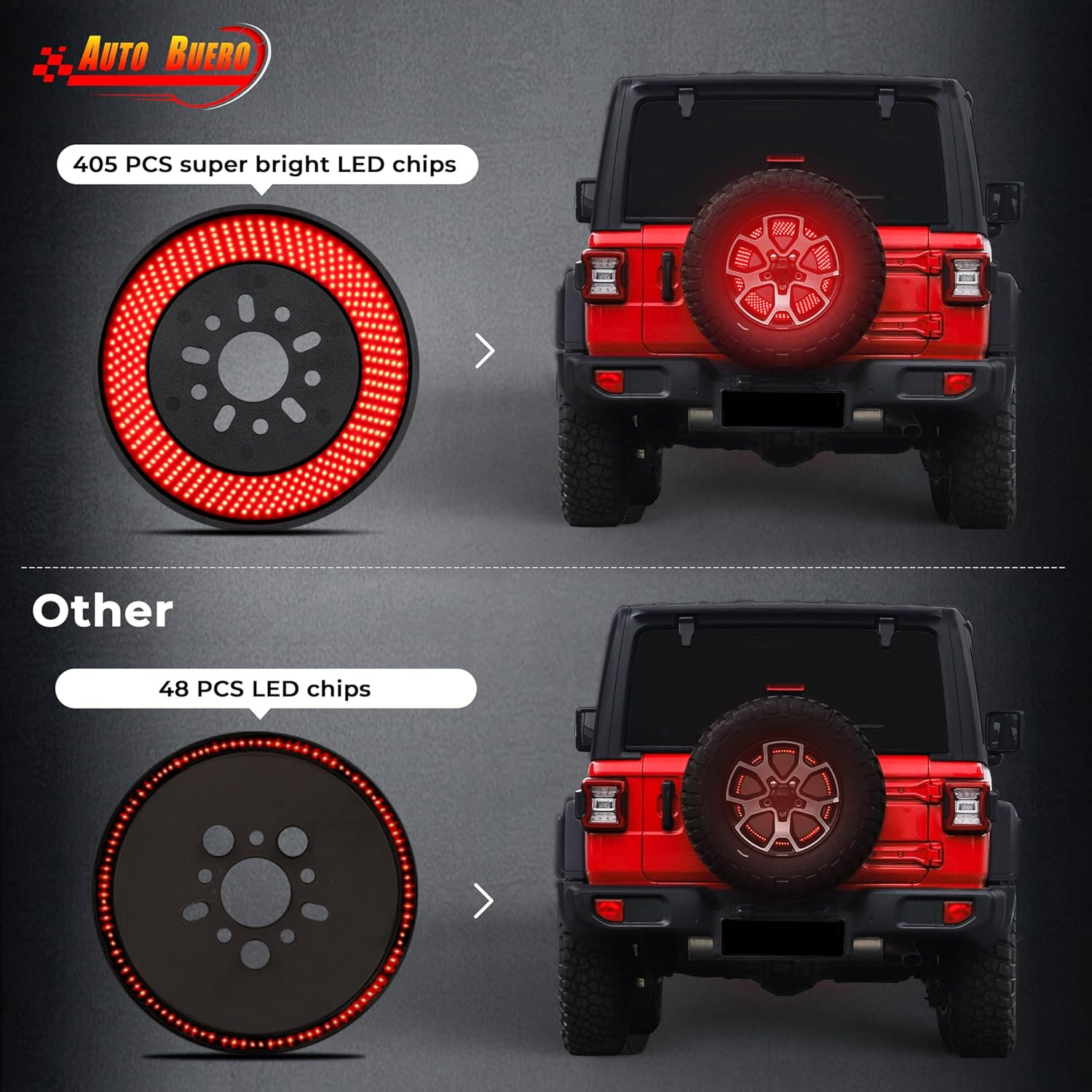 Spare Tire Brake Light for 2018-2025 Jeep Wrangler JL JLU 405 LEDs Super Bright
