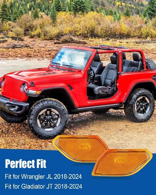 1 Pair Side Marker Lights Compatible with Wrangler JL Gladiator JT 2018-2024, Fe