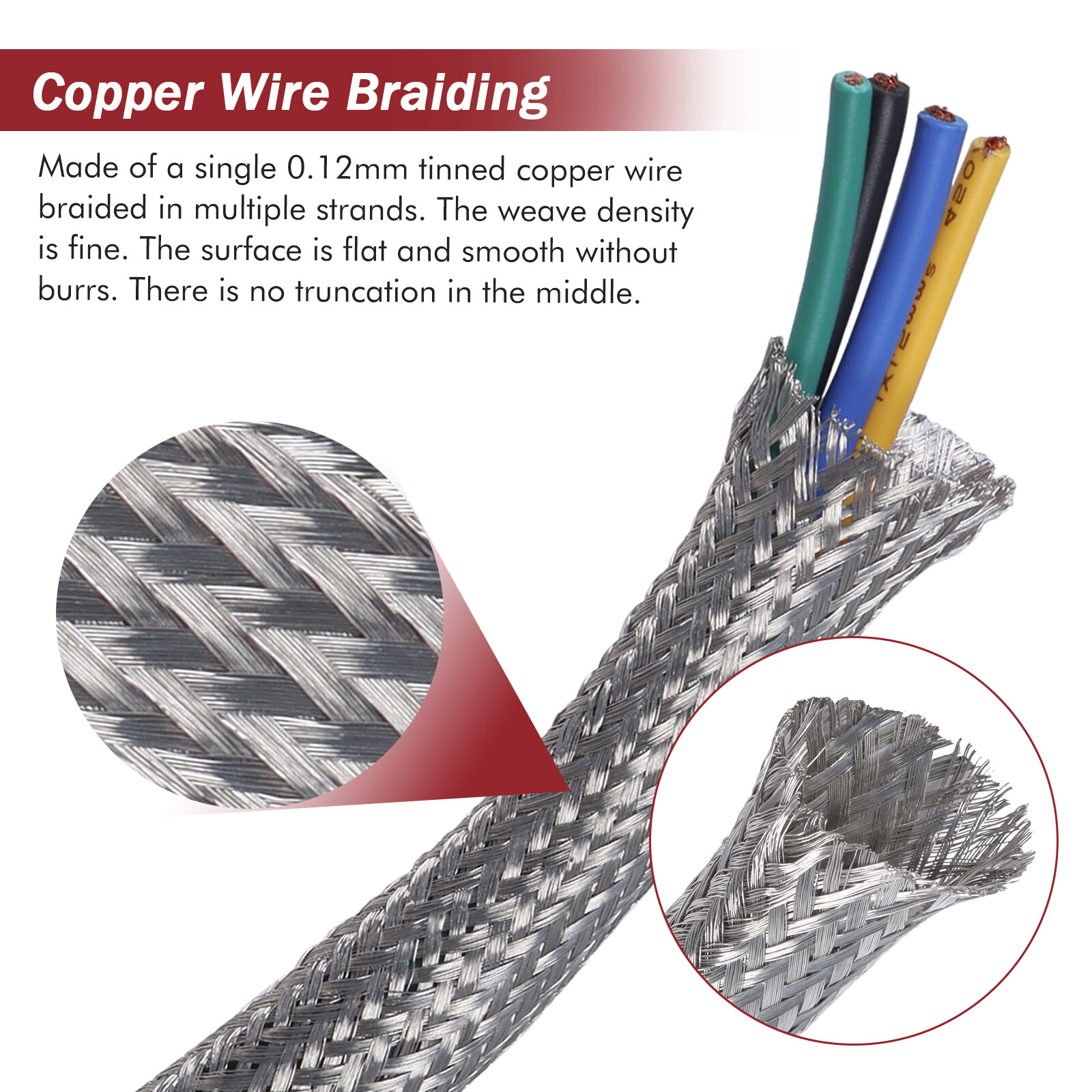 Tinned Braided Sleeve Metal Shielding Signal Wire Cable Shielded Audio Wire Lot