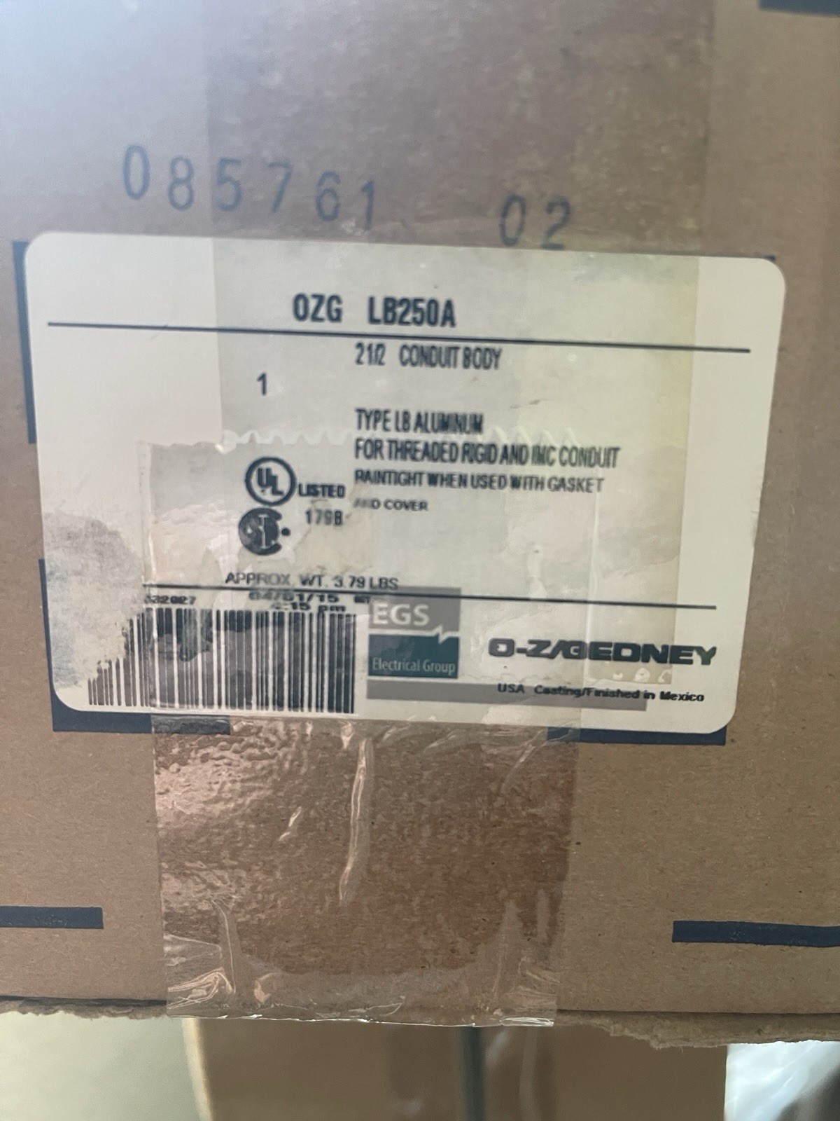 EMERSON OZ GEDNEY NO. LB250A 2-1/2 IN ALUM LB COND BODY