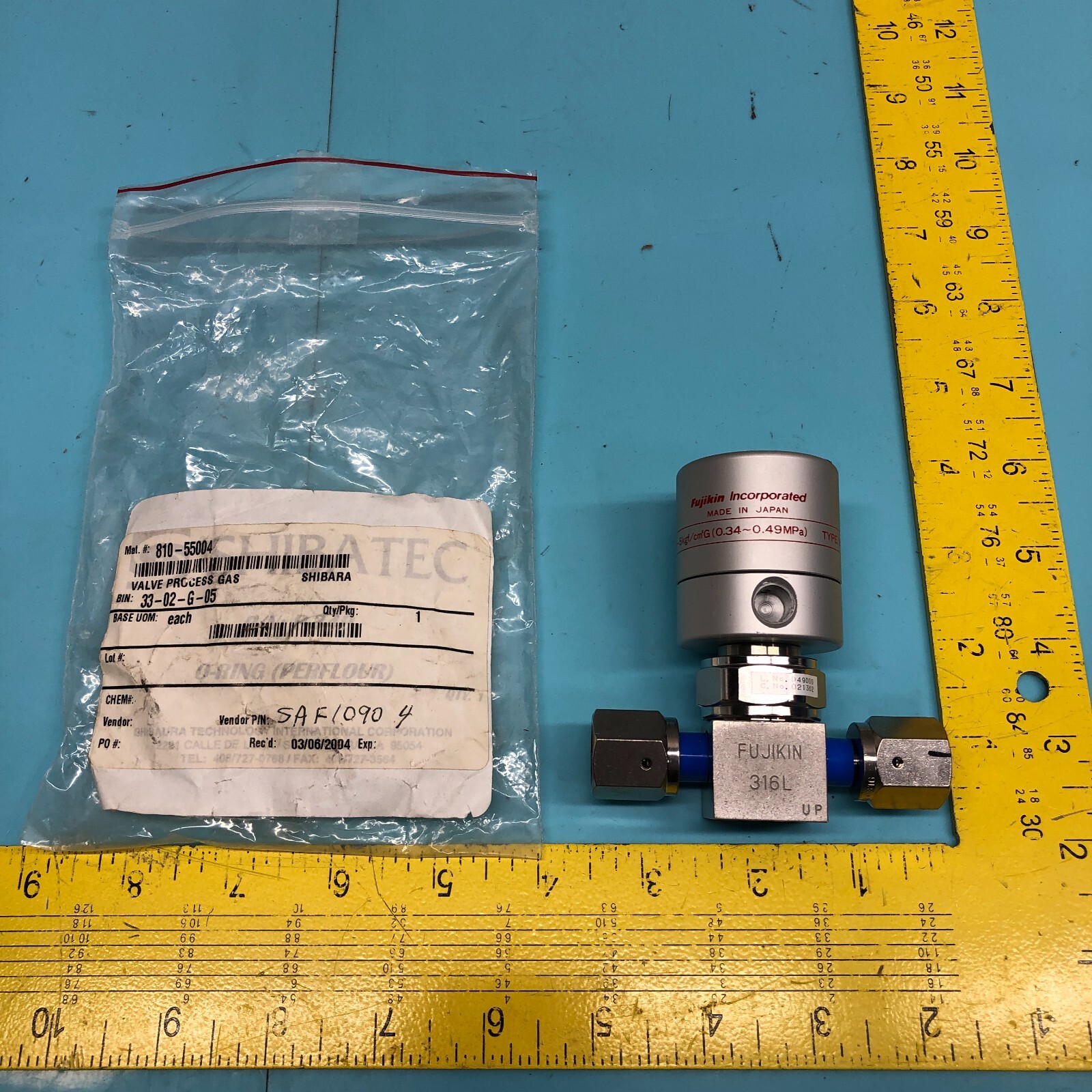 FUJIKIN 316L, 810-55004 VALVE PROCESS GAS,3.5~5kgf/cm*G (0.34-0.49MPa), 161302