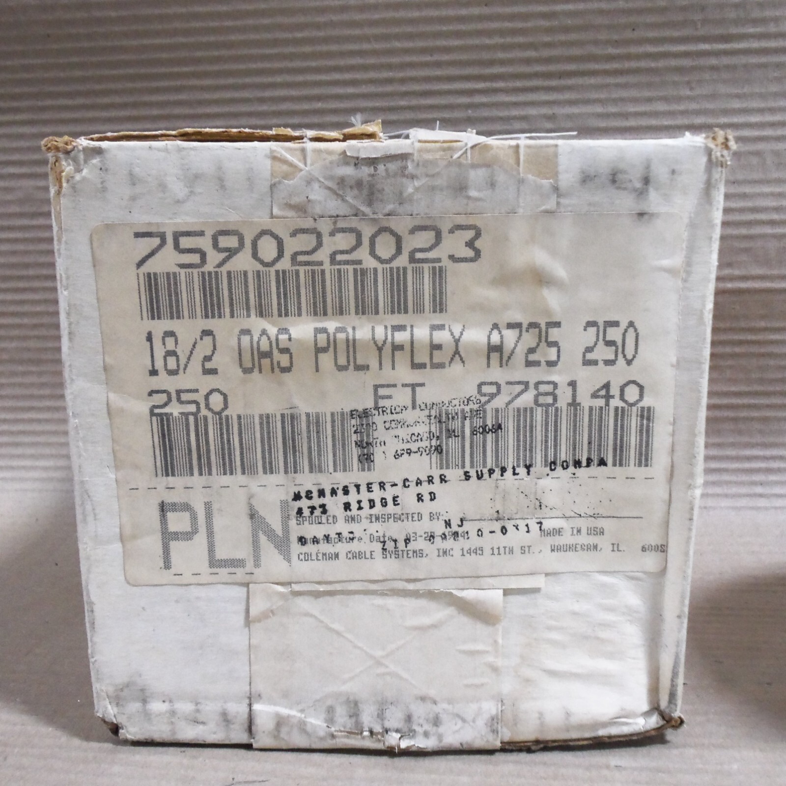 NEW SIGNAL COLEMAN 75902 18/2 OAS POLYFLEX A725 250′ POWER LIMITED CIRCUIT CABLE