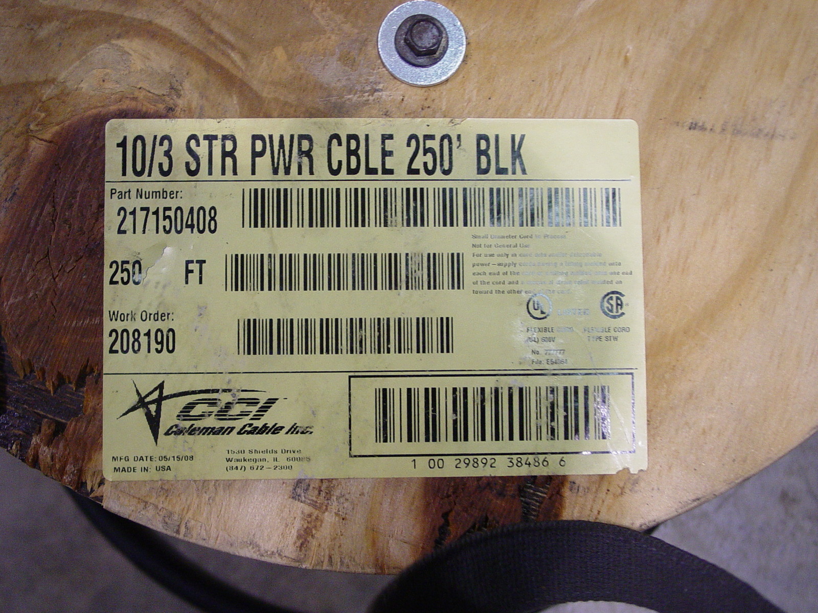 COLEMAN 10/3 WIRE STOOW POWER CABLE 250 FT PVC JACKET NEW