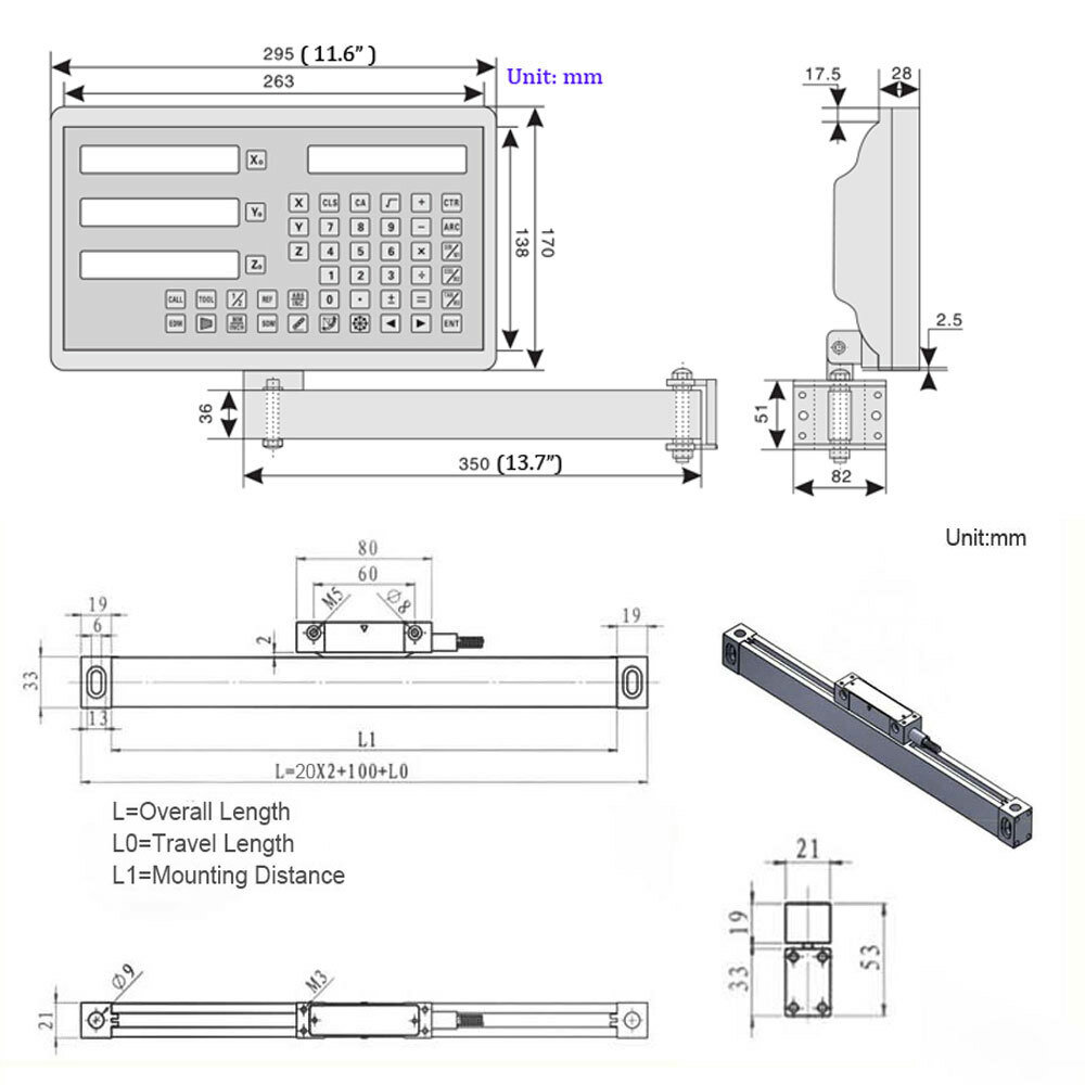 ToAuto 3 Axis Digital Readout +3pc Linear Scale 150*300*550mm DRO Kit,US STOCK