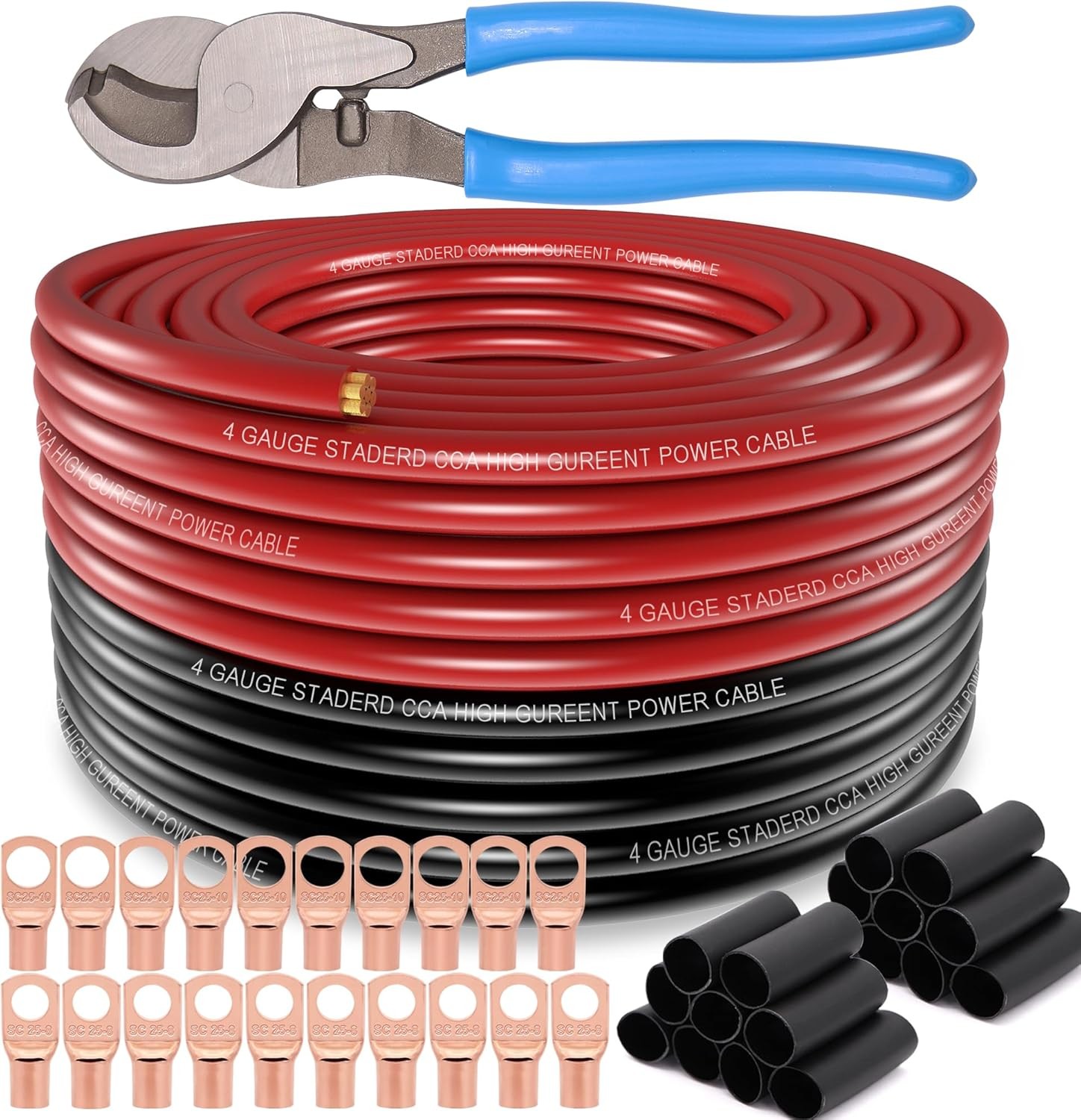 4 Gauge 100FT CCA Power Ground Wire Kit with Lugs Heat Shrink Tube Cutter h2 4 G