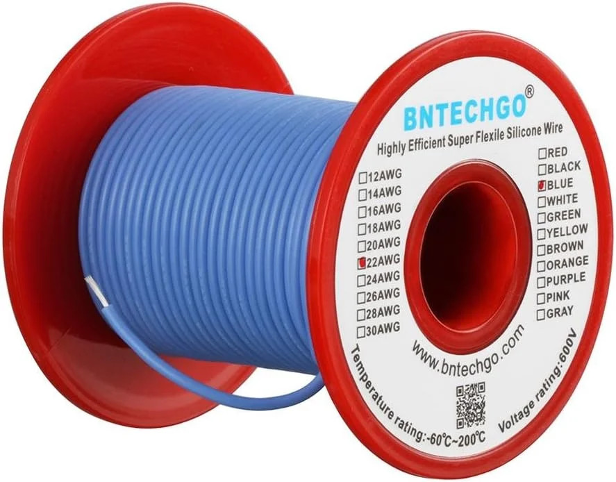 BNTECHGO 22 Gauge Silicone Wire Spool 100 ft Blue Flexible 22 AWG Stranded Tinne