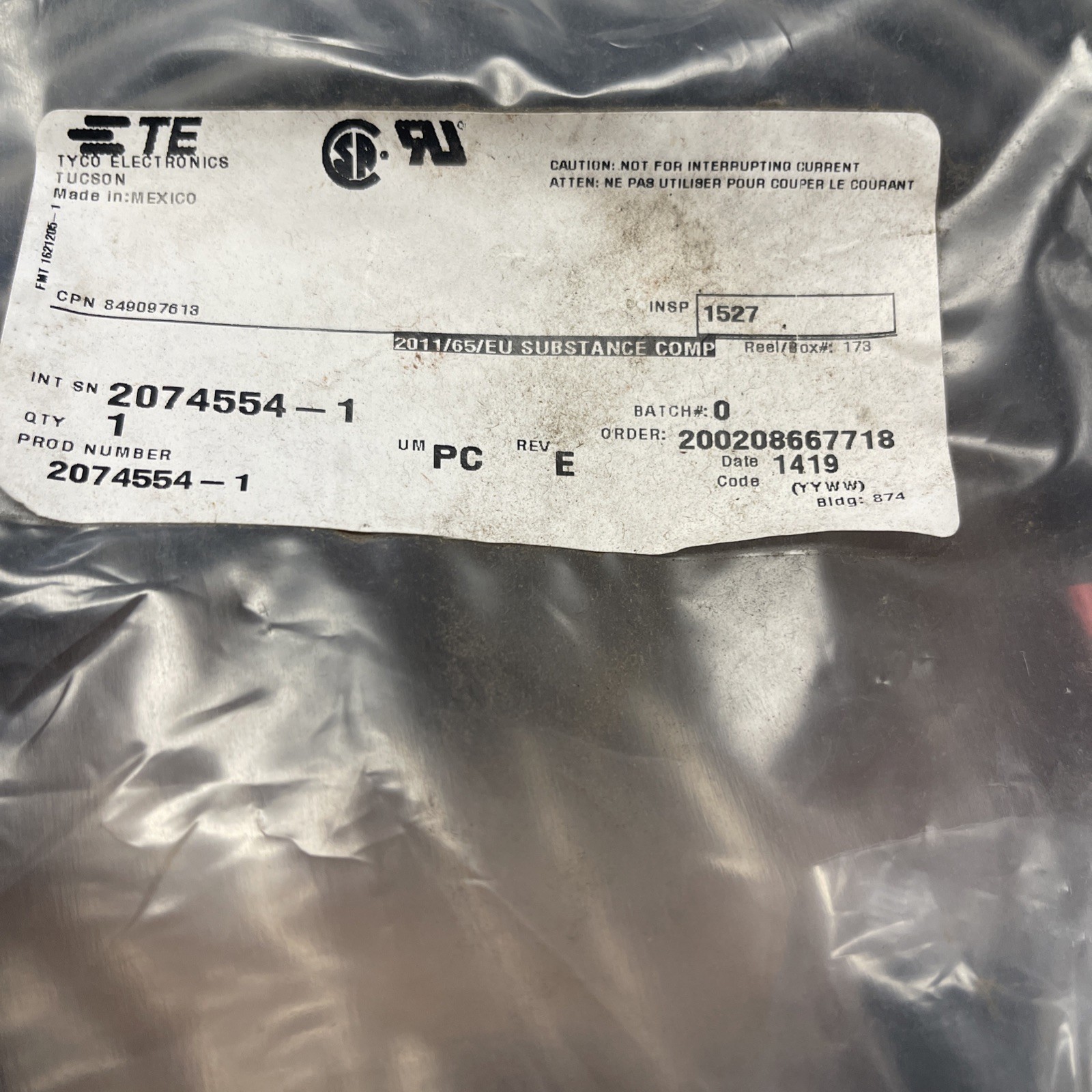 TYCO ELECTRONICS 50′ DATA CORD 2074554-1, REV E, UM PC *SHIPS FREE*