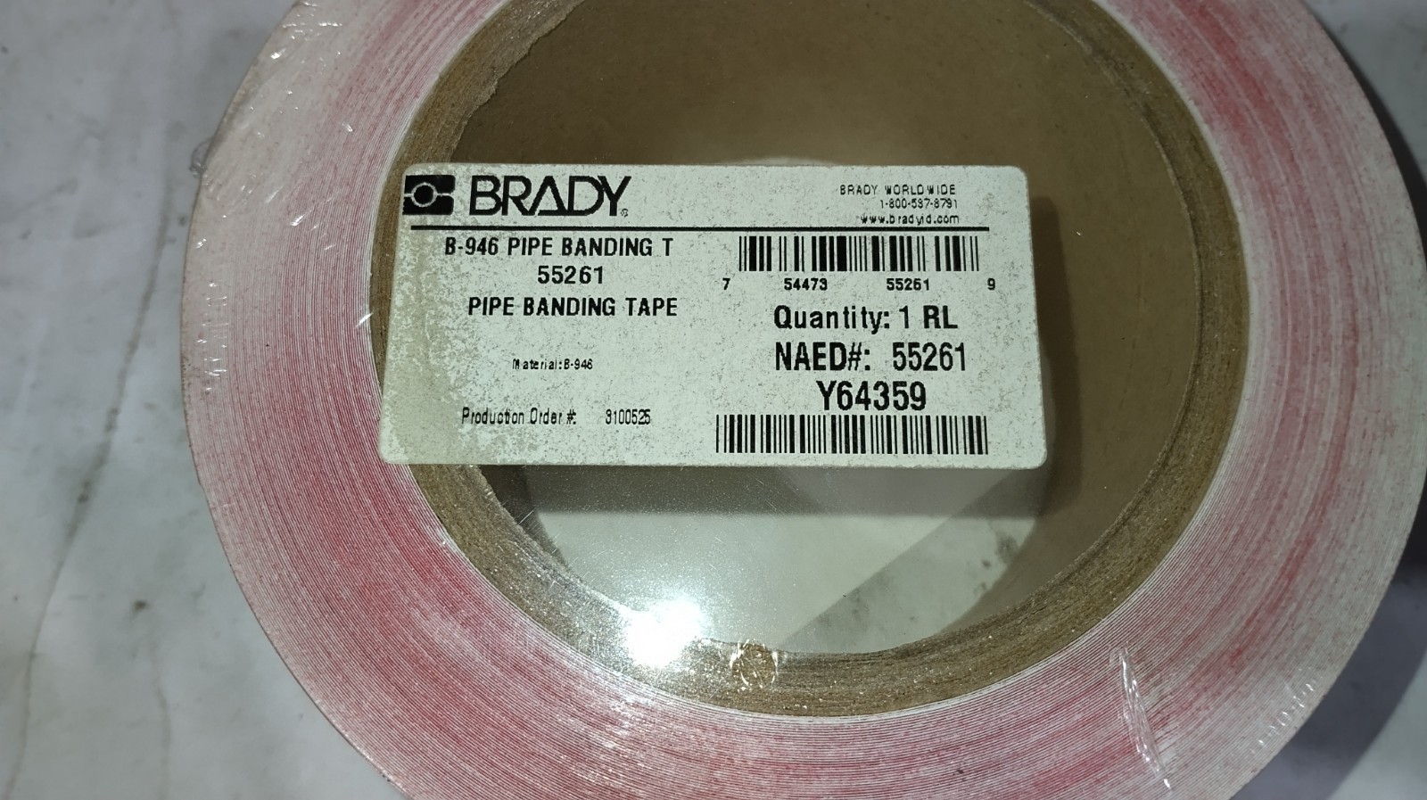 BRADY PIPE BANDING TAPE 55261 Y64359 RED 2″X30 YD