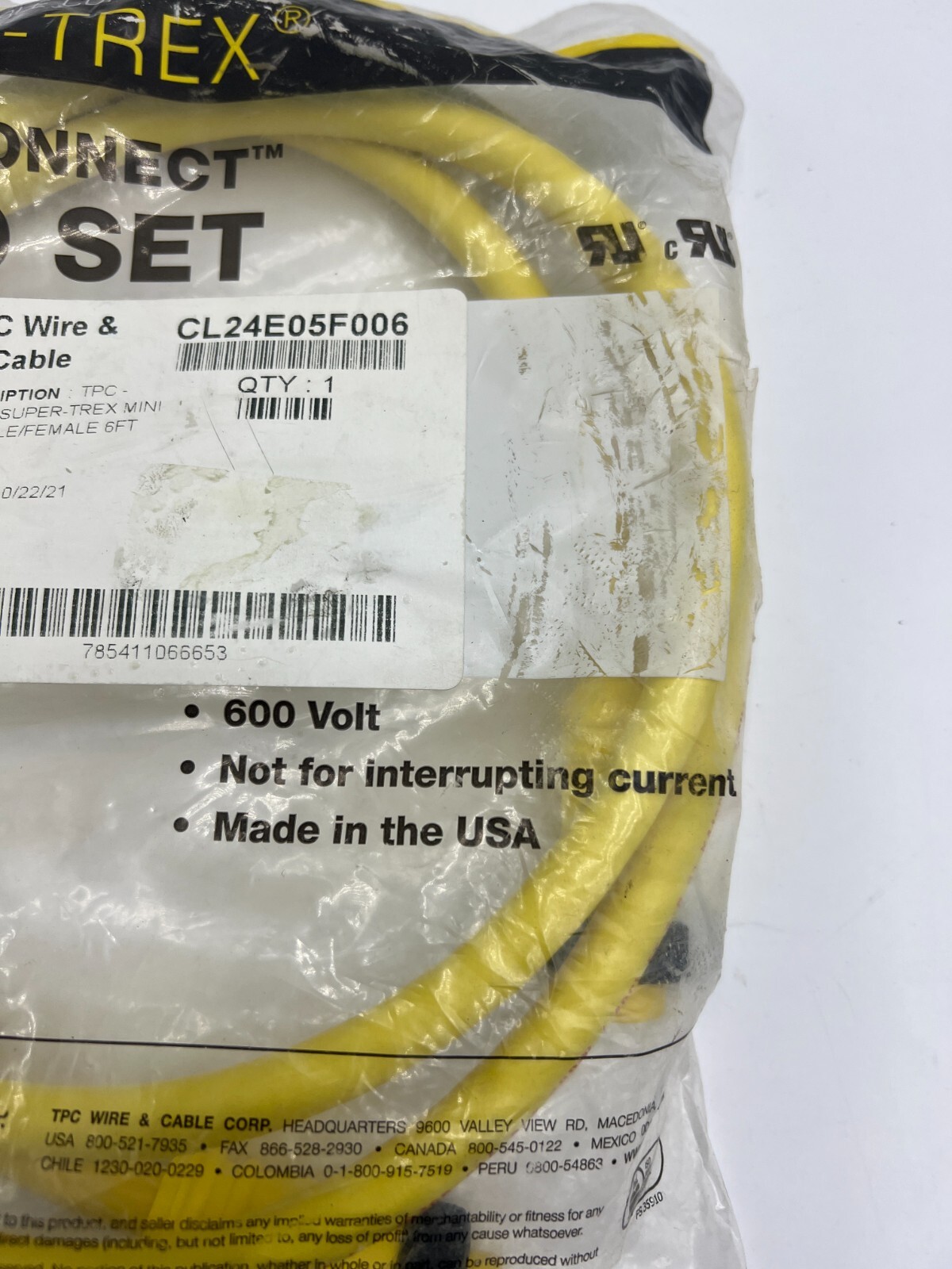 TPC Wire & Cable Super-Trex CordSet Mini 16/4 Male/Female 6 Ft CL24E05F006