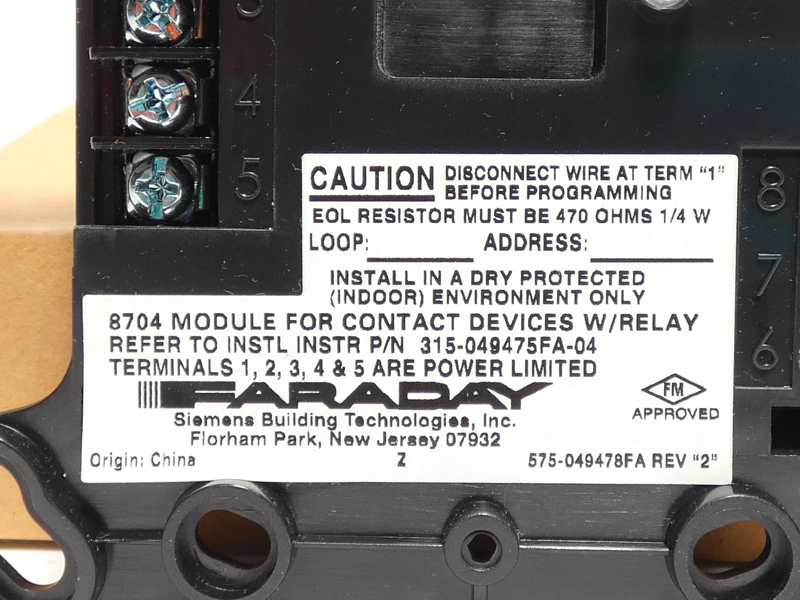Faraday 8704 500-033300FA Fire Alarm Monitor Interface Module – NEW Surplus!