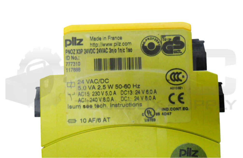 PILZ PNOZ X3P 24VDC 24VAC 3N/O1N/C 1SO SAFETY RELAY 24V AC/DC 50/60HZ 777310