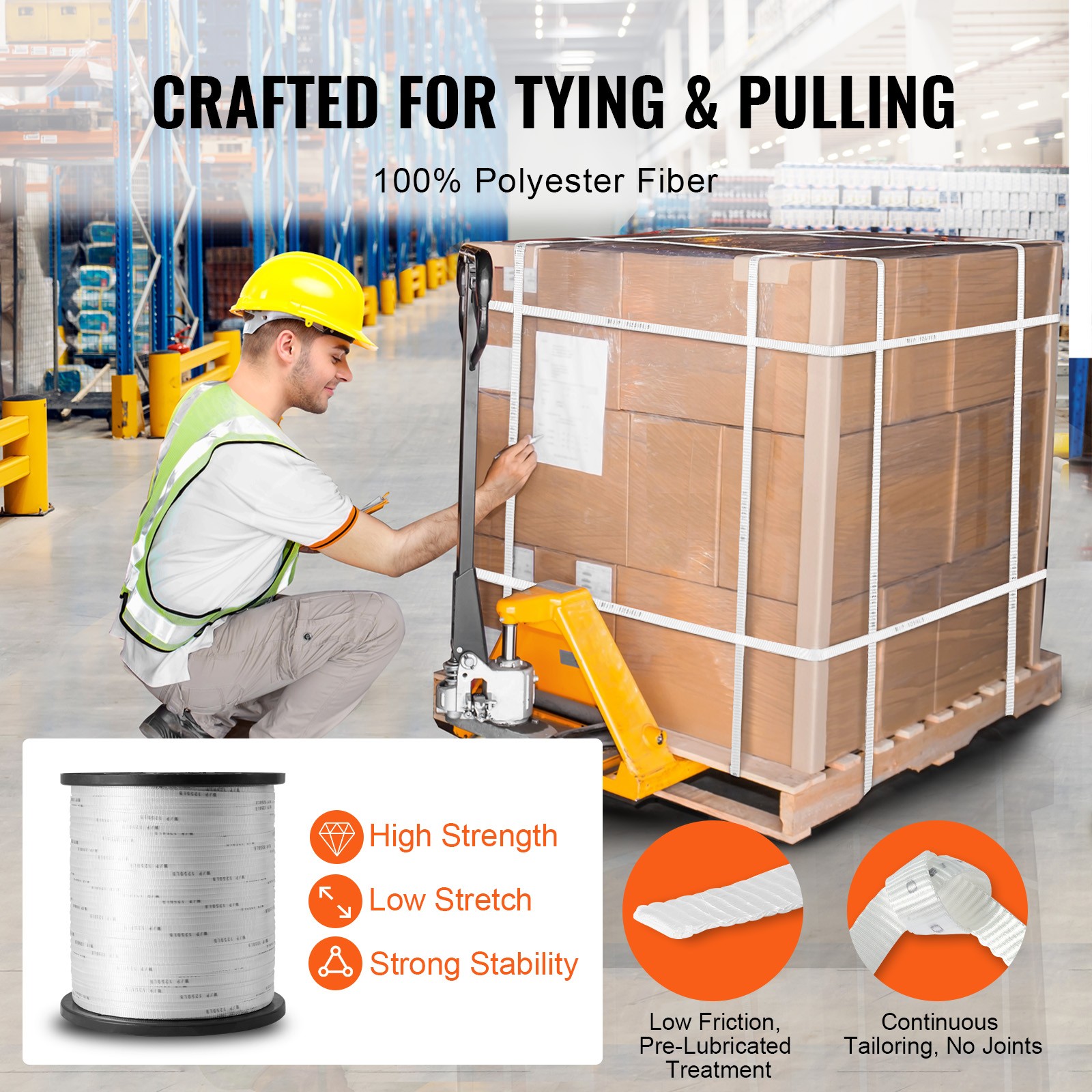 VEVOR Polyester Pulling Tape Mule Tape 1/2″ x 5249′ 1250 lbf Tensile Capacity