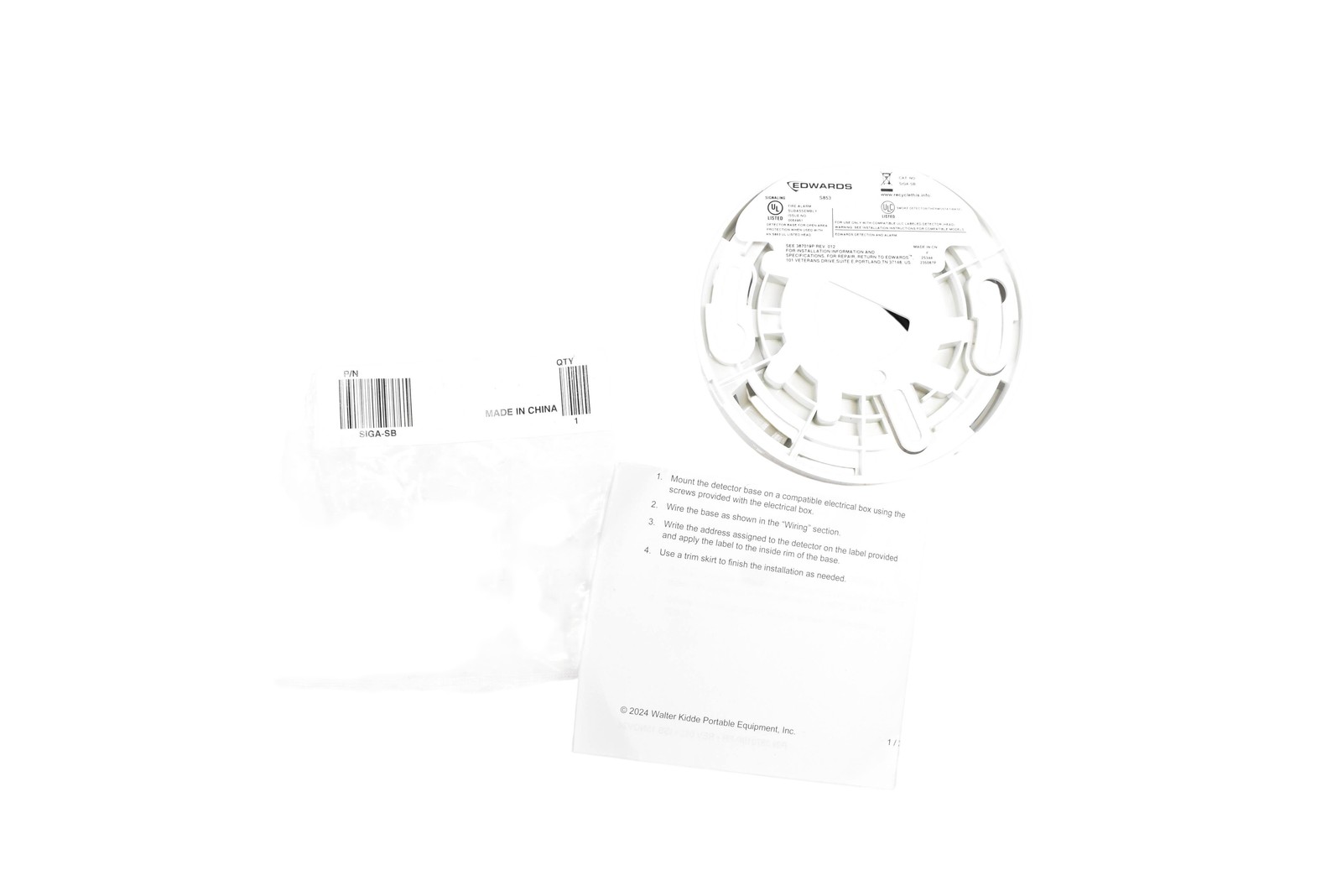 Edwards S853 SIGA-SB Circuit Board Smoke Detector Base White Made In China