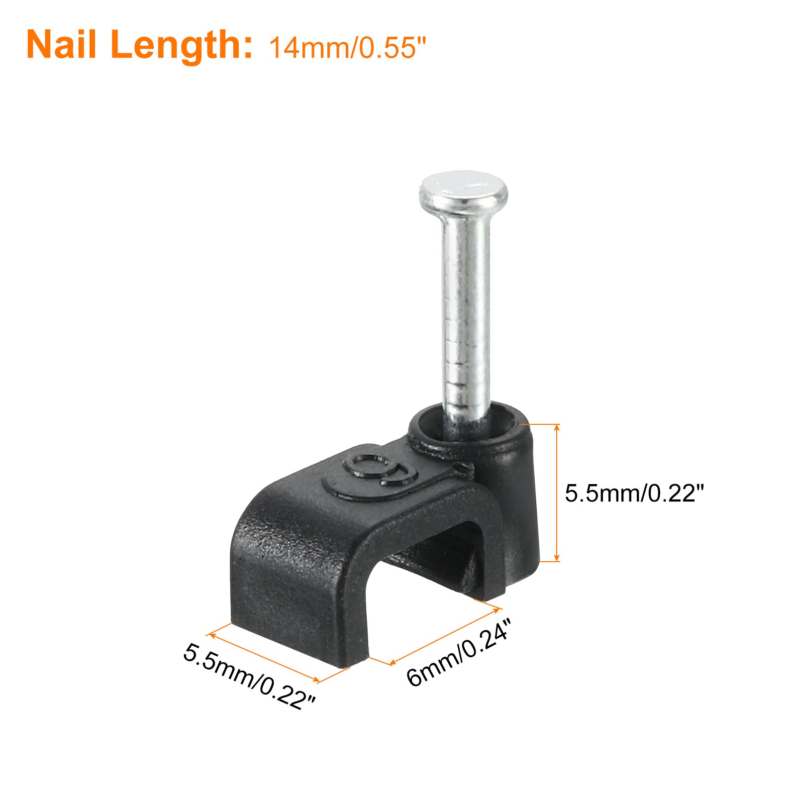 Cable Clips with Steel Nail, 100Pcs 6mm/0.24″ Plastic Cable Wire Clips, Black