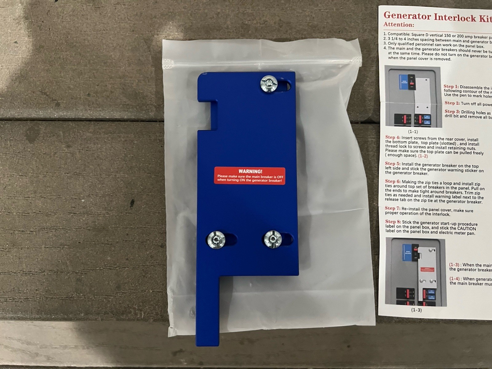 GenInterlock AC-SD200A-BU Generator Interlock Kit, 150 and 200 Amp Square D,