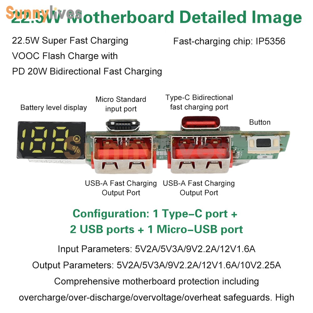 PD/QC 22.5W Fast Charging Module DIY Mobile Power Bank Circuit Board LED Display