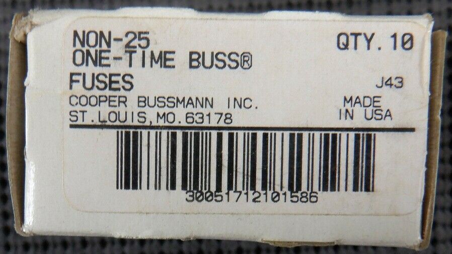 Cooper Bussmann NON-25 Class H 25A 250VAC Fuse – Lot of 9