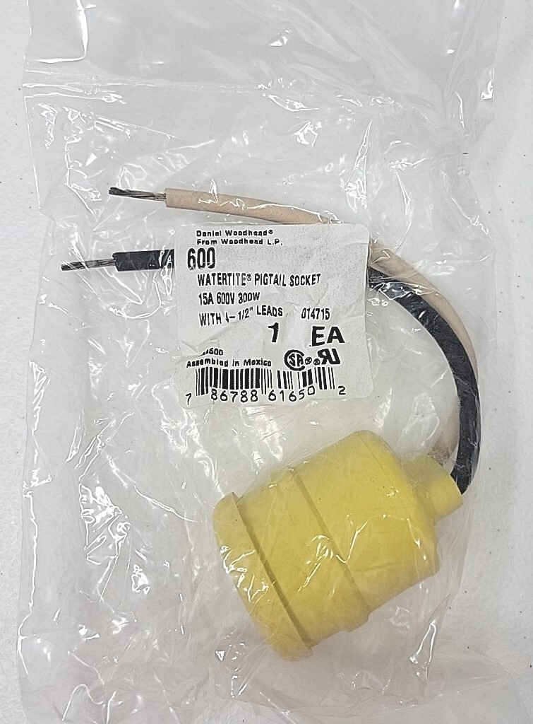 5x Daniel Woodhead 600 Watertite Pigtail Socket 15A 600V 300W 4½” Leads NEW NOS