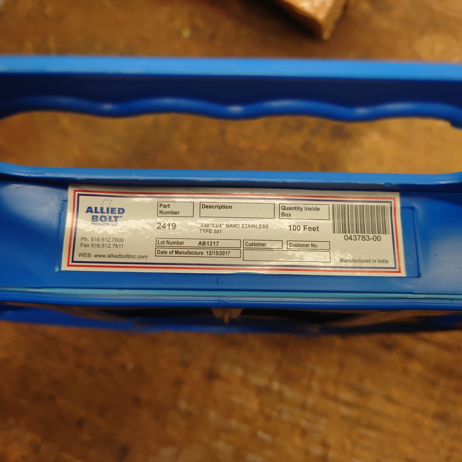 New In box Allied Bolt 2419 Band Pole Stainless Steel .030” X 3/4 Type 201 100ft
