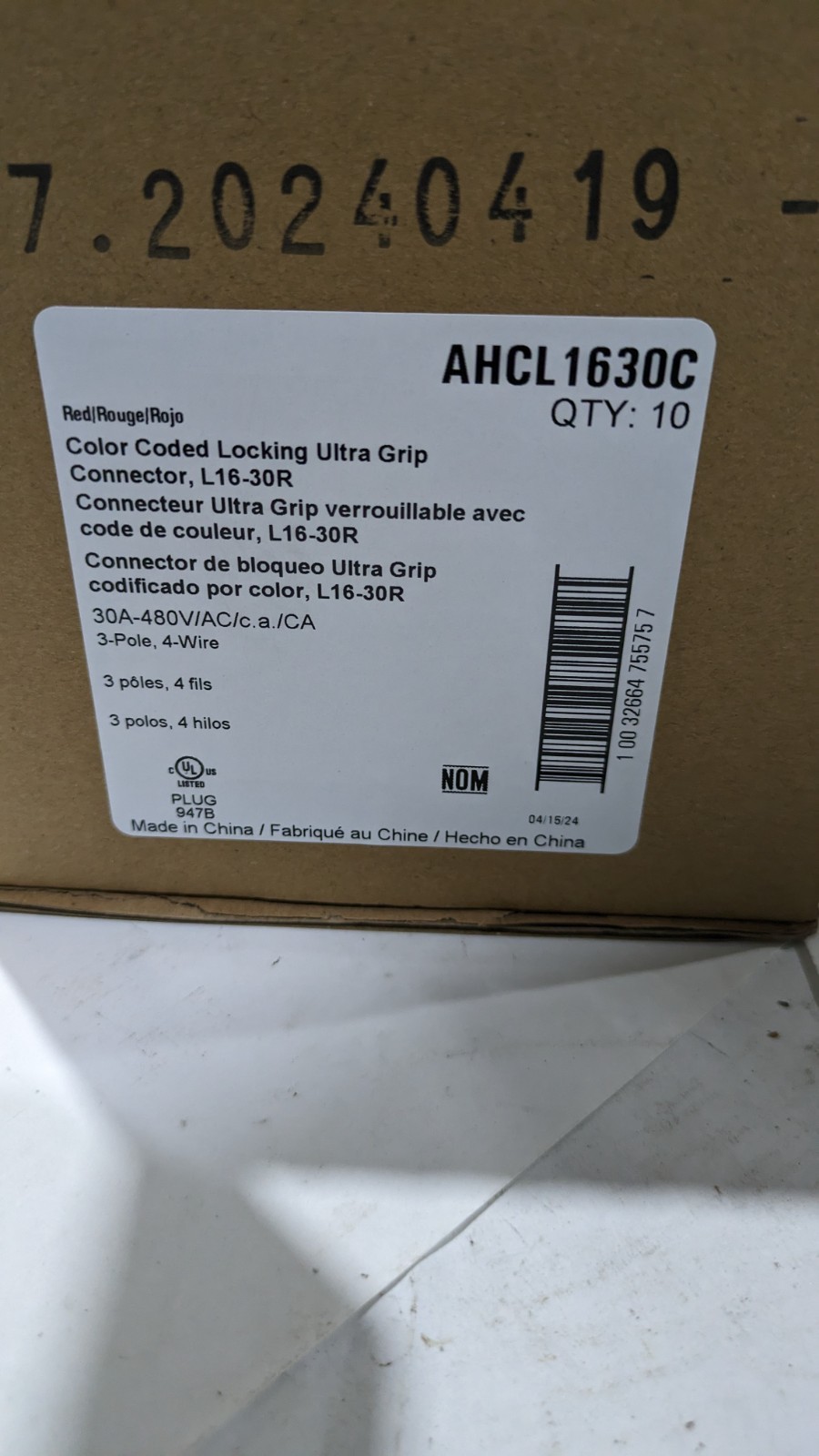 Cooper AHCL1630C Color locking L16-30R Connector receptICLE 30 Amp … EACH