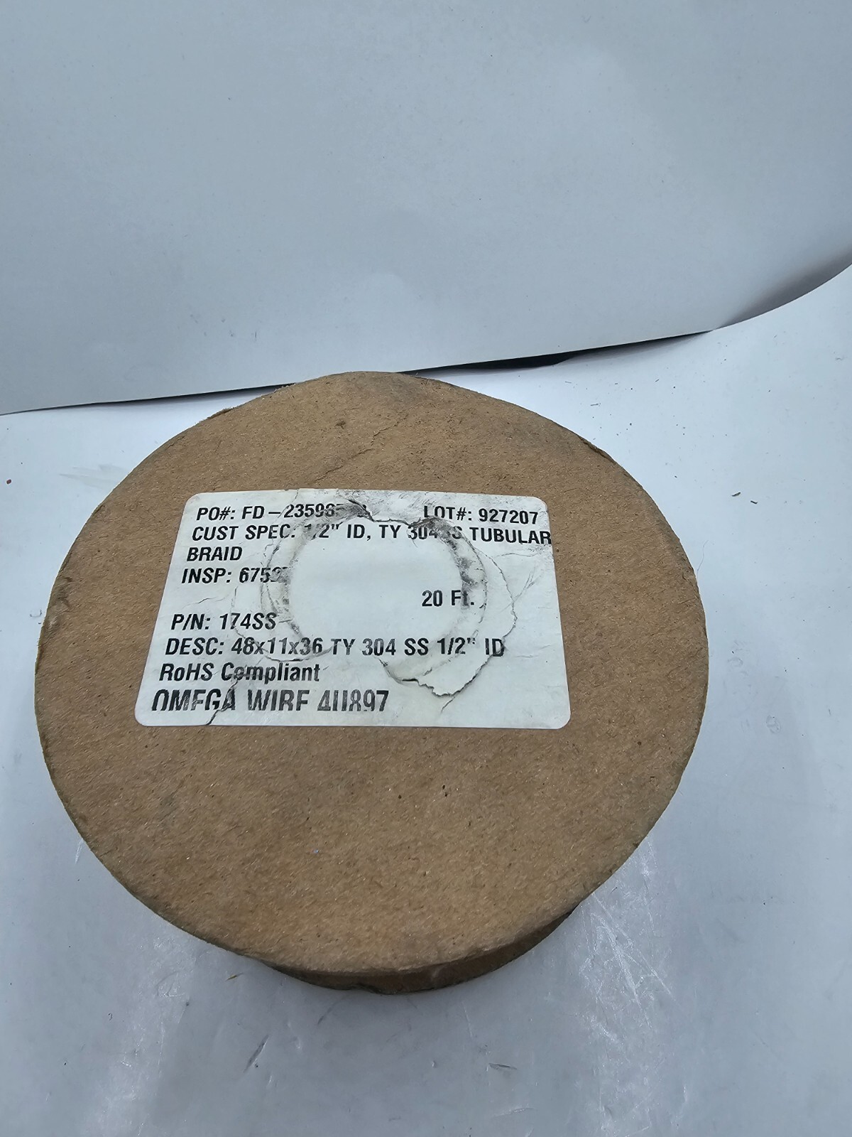 Omega Wire 4U897 Tubular Braid Roll 20 Ft, 48 x 11 X 36 304 SS 1/2″ ID