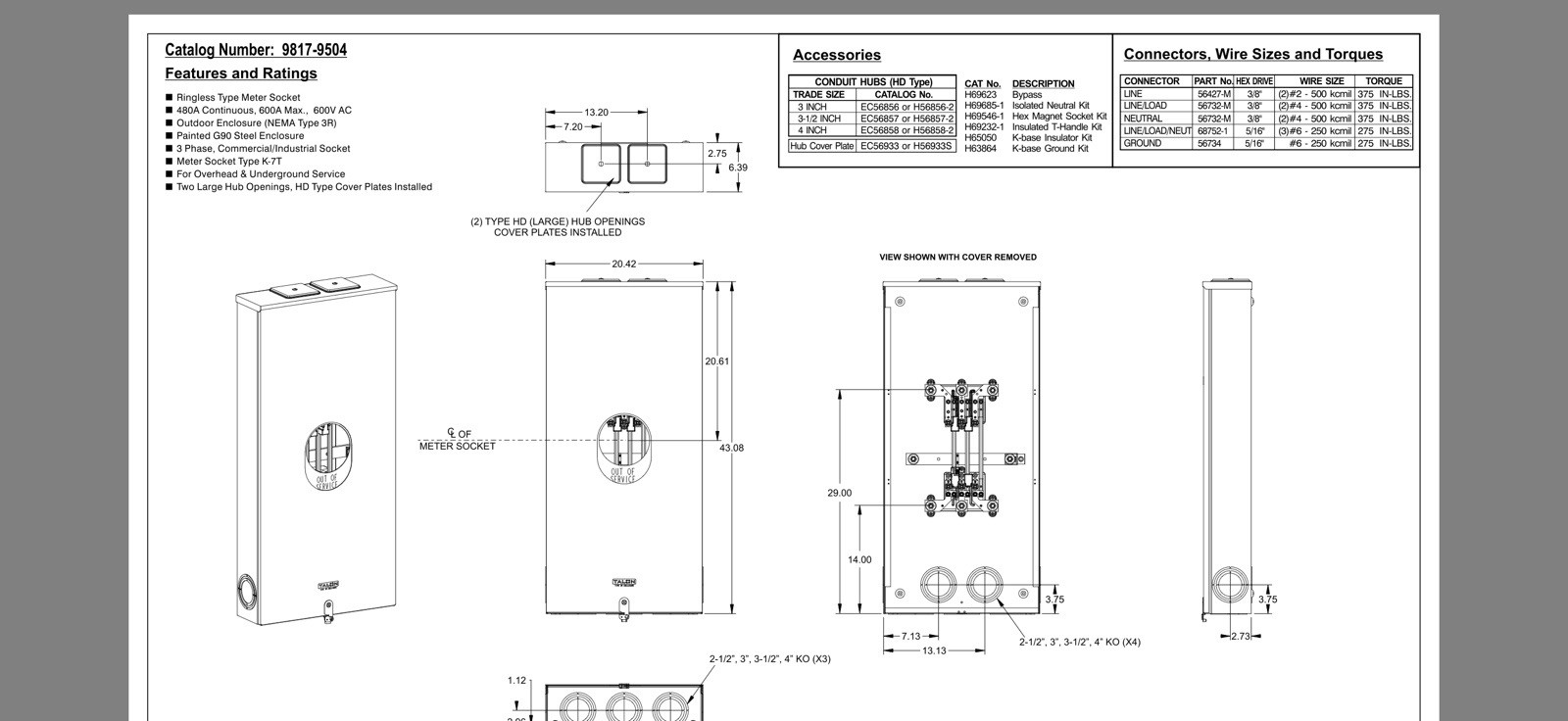 SIEMENS 9817-9504 / 98179504 (NEW) TALON 600A RATED 480A CONT RGLS 7T 3P4W 600V