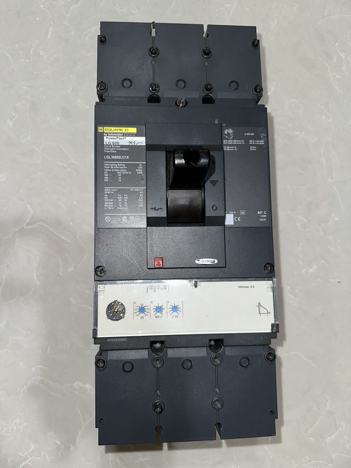 LGL36600U31X SQUARE D POWERPACT BREAKER 600A 600V 3P