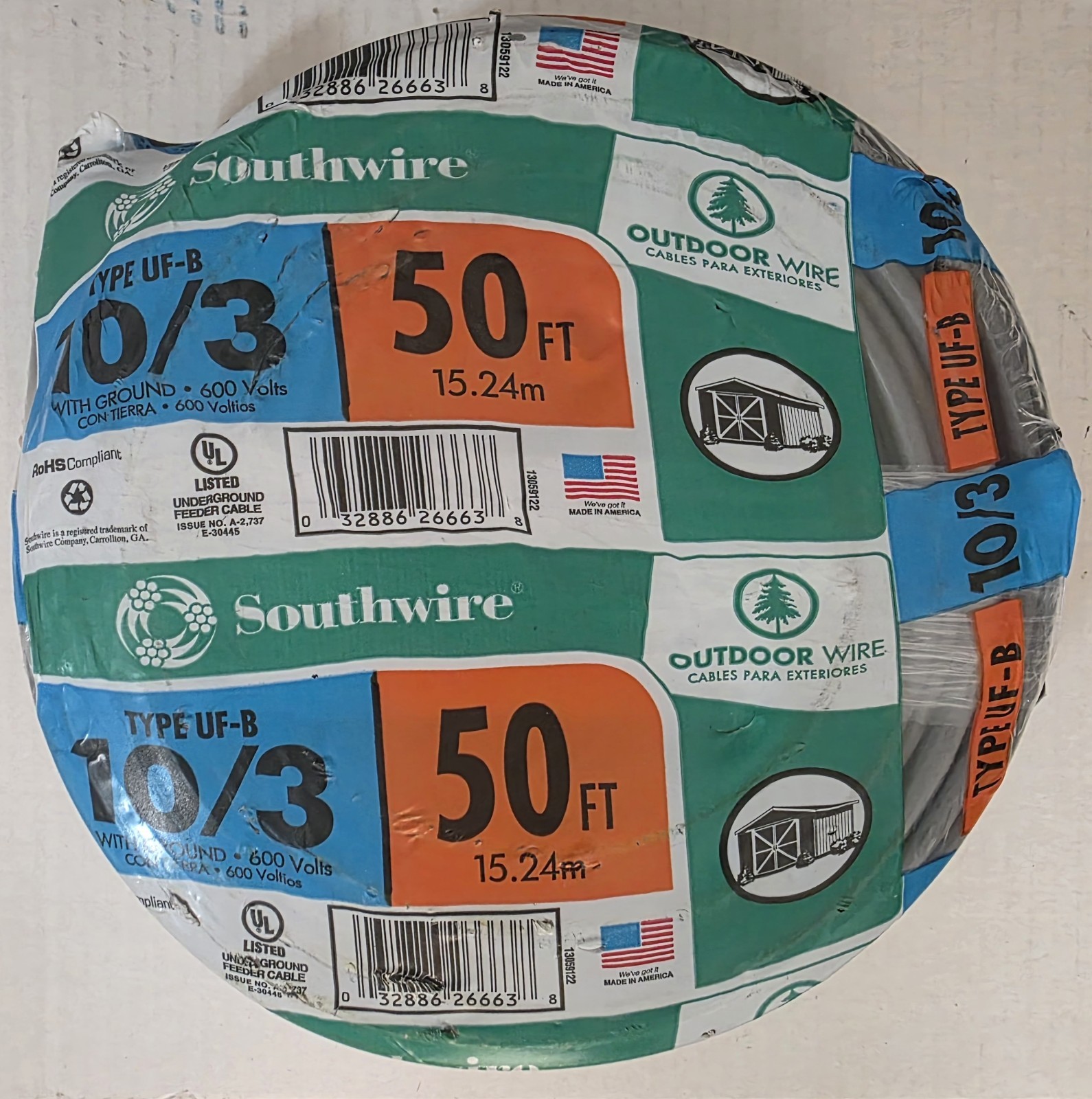 Southwire 10/3 With Ground UF-B Burial Underground Wire 13059122 50ft BRAND NEW