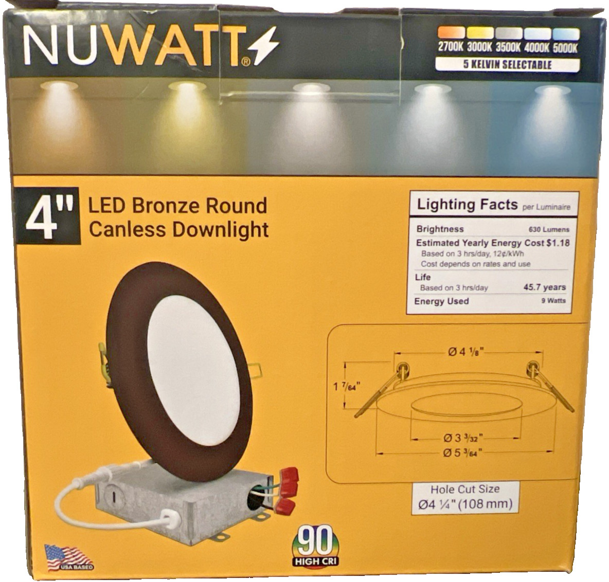 NUWATT 4” LED Bronze Round Canless Downlight 9 Watt Dimmable Indoor/Outdoor