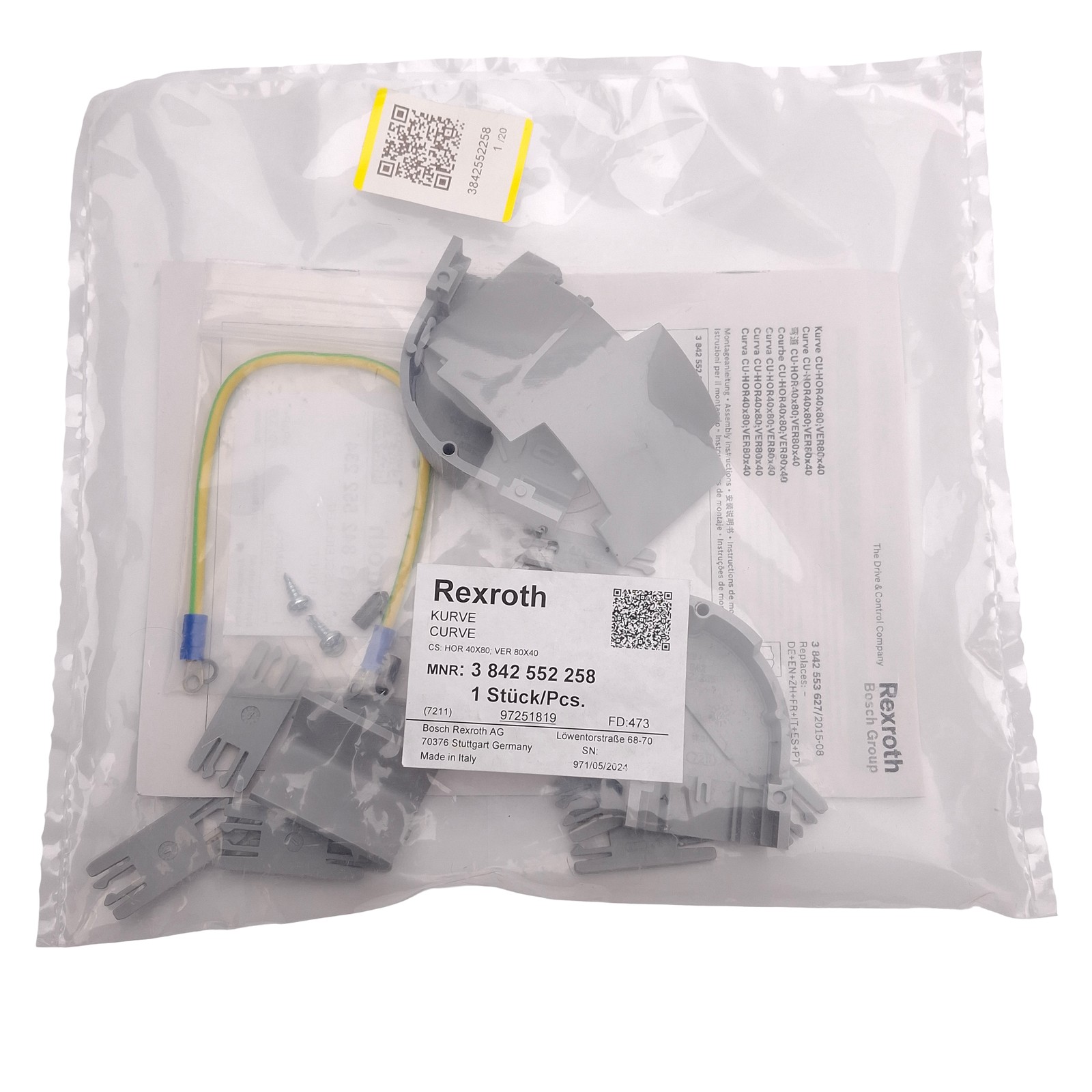 Rexroth 3842552258 Modular Cable Duct Curve, 90 Degree, HOR 40×80, VER 80×40