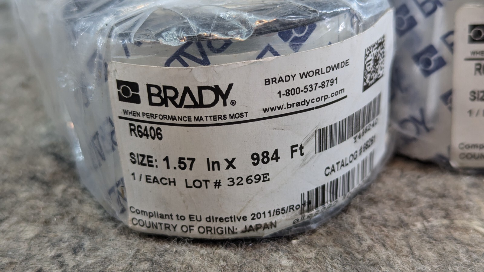 2 Brady Thermal Transfer 1″ Core R6400 Series Halogen Free Printer Ribbon, 1.57″