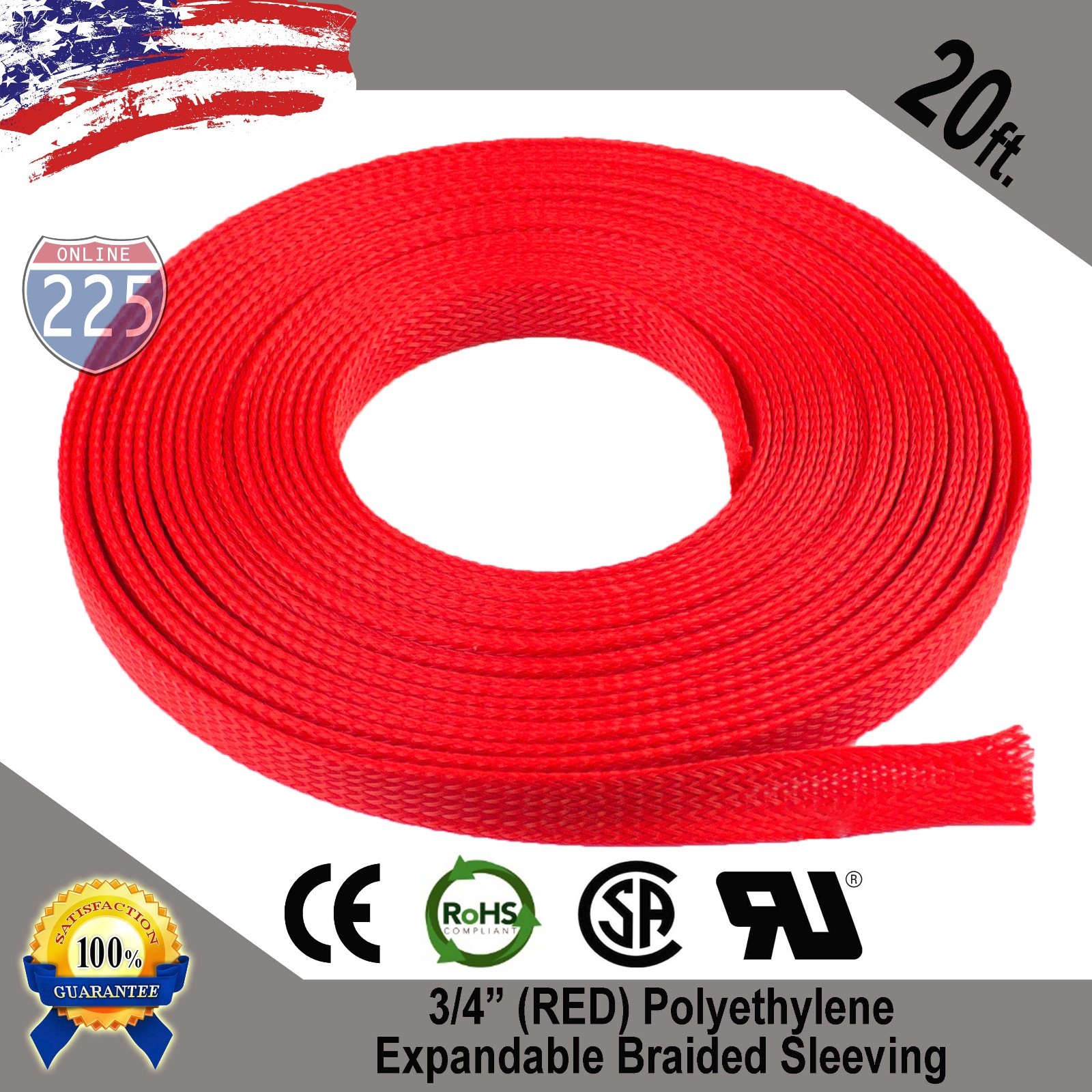 20 FT 3/4″ Red Expandable Wire Cable Sleeving Sheathing Braided Loom Tubing US