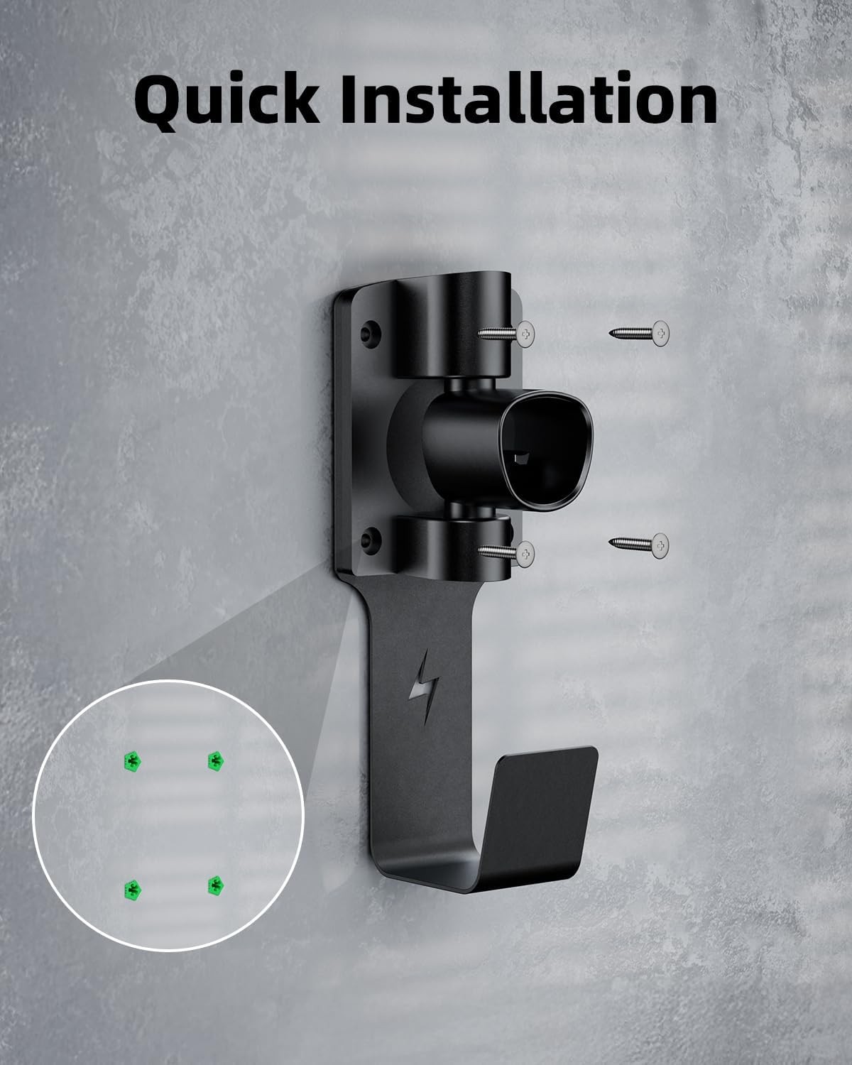 For Tesla Charger Holder, with 180° Rotation Nozzle Dock, Metal J-Hook for Tesla