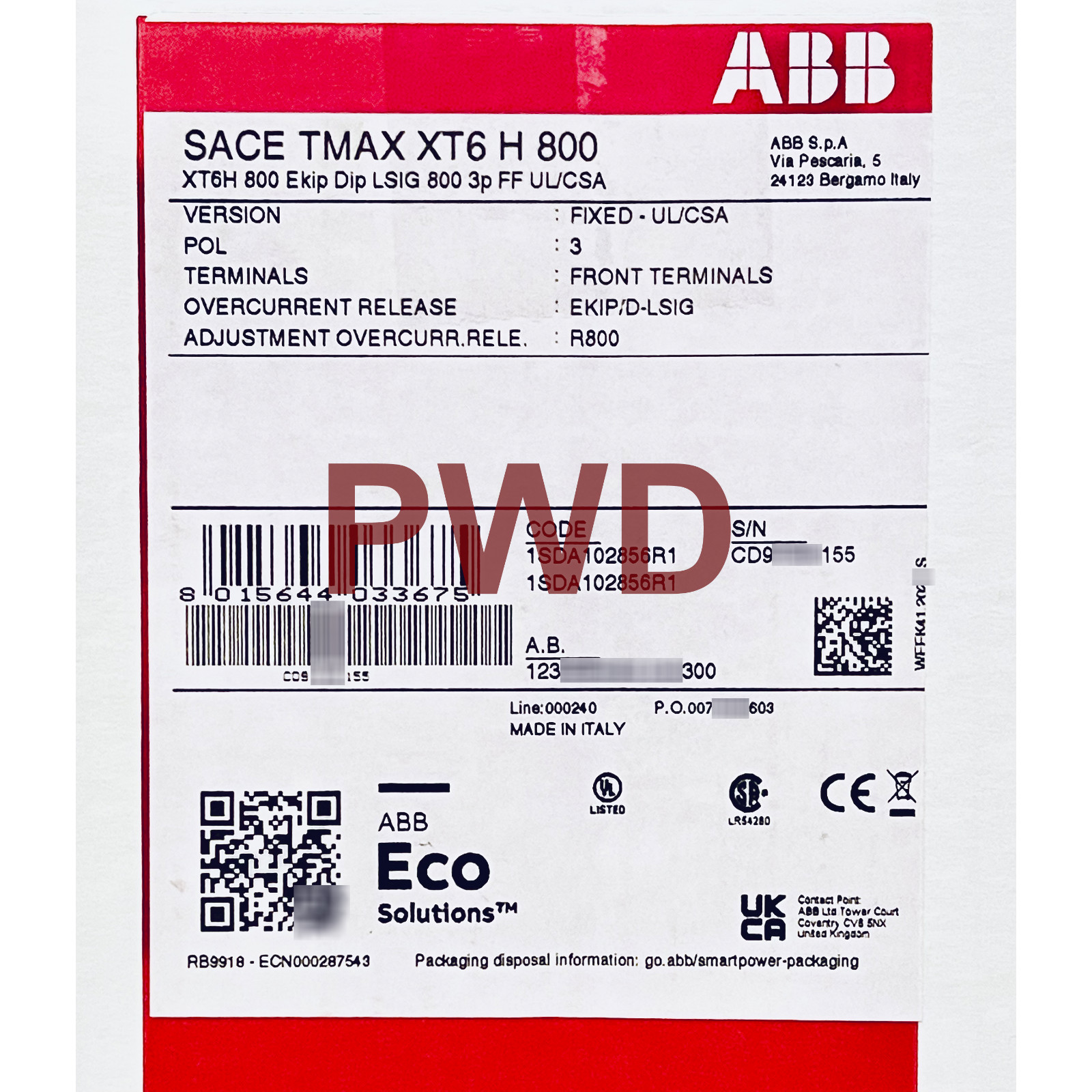 XT6HU3800GFF000XXX | 1SDA102856R1, ABB, New, In Stock, Wty & Free 2-Day Shipping