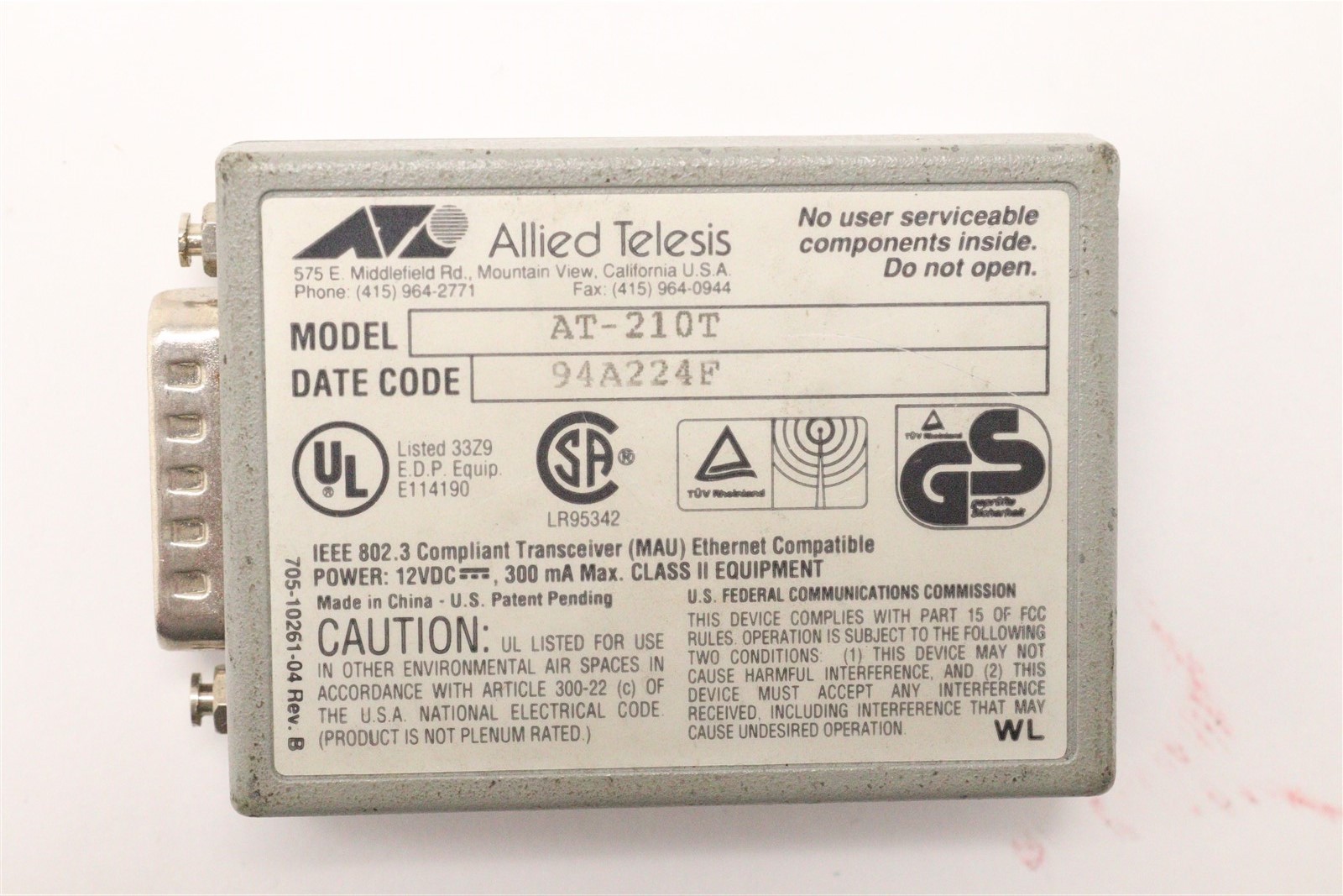 ALLIED TELESIS CENTRECOM TWISTED PAIR TRANSCEIVER AT-210T