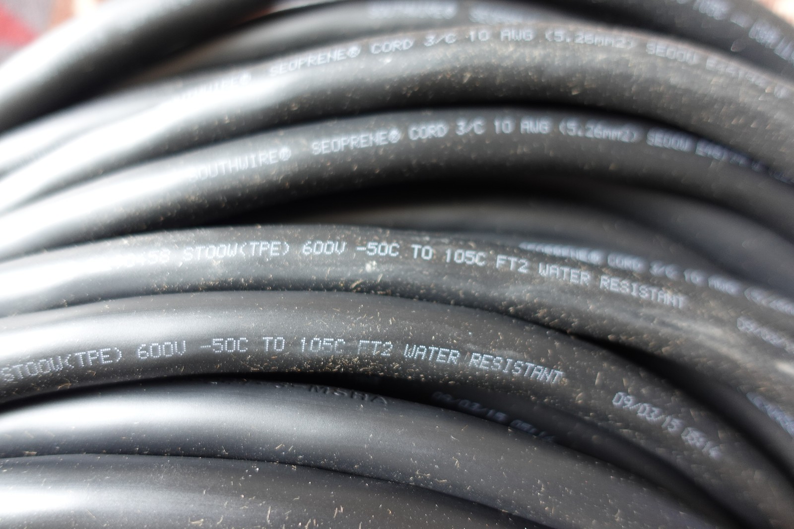 250′ 10/3 SEOOW SEOPRENE Portable Cord 600V Black UL/CSA 10-3 AWG wire cable USA