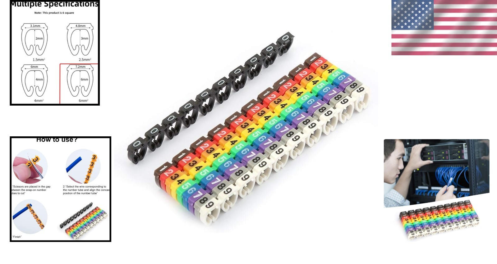 Multicolor Wire Markers – 100 PCS KCM-6MM Plastic Labels for Easy Identification