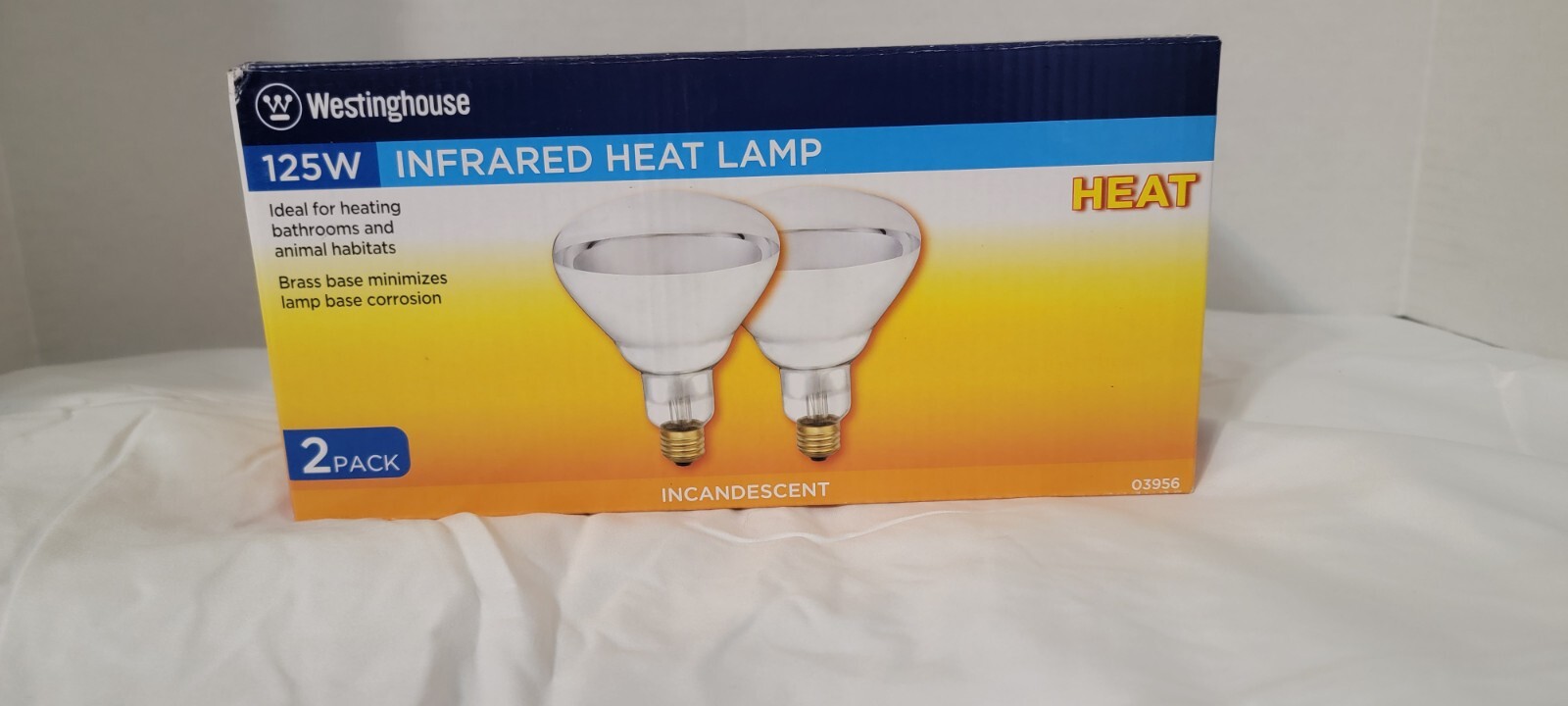 Heat Lamp, Flood Beam, Dimmable, R40, 125-Watts, 2-Pk