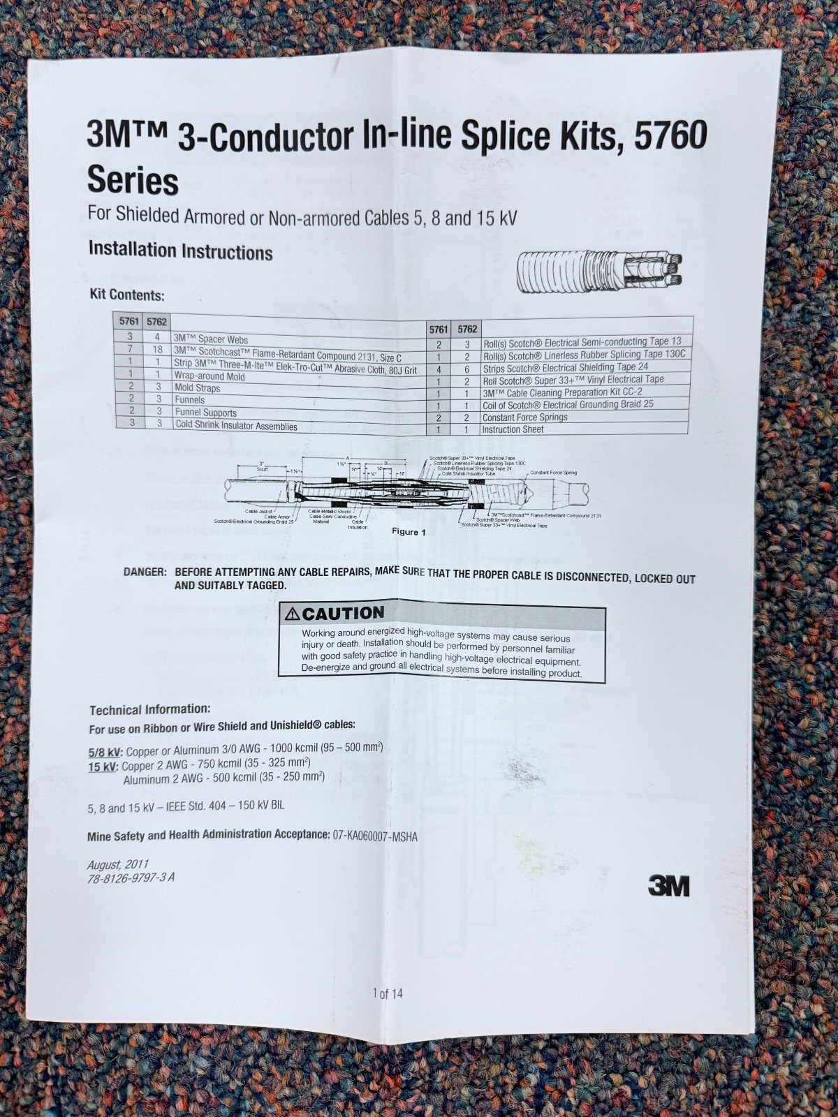NEW 3M 5762 7100009642 3 Conductor In-line Splice kit, includes (18) x 2131C