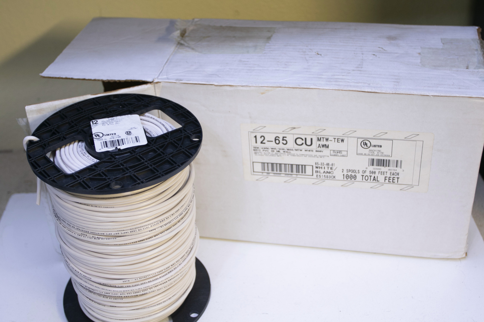White TEW MTW 12awg 65/30 600v PVC Wire 500 Ft