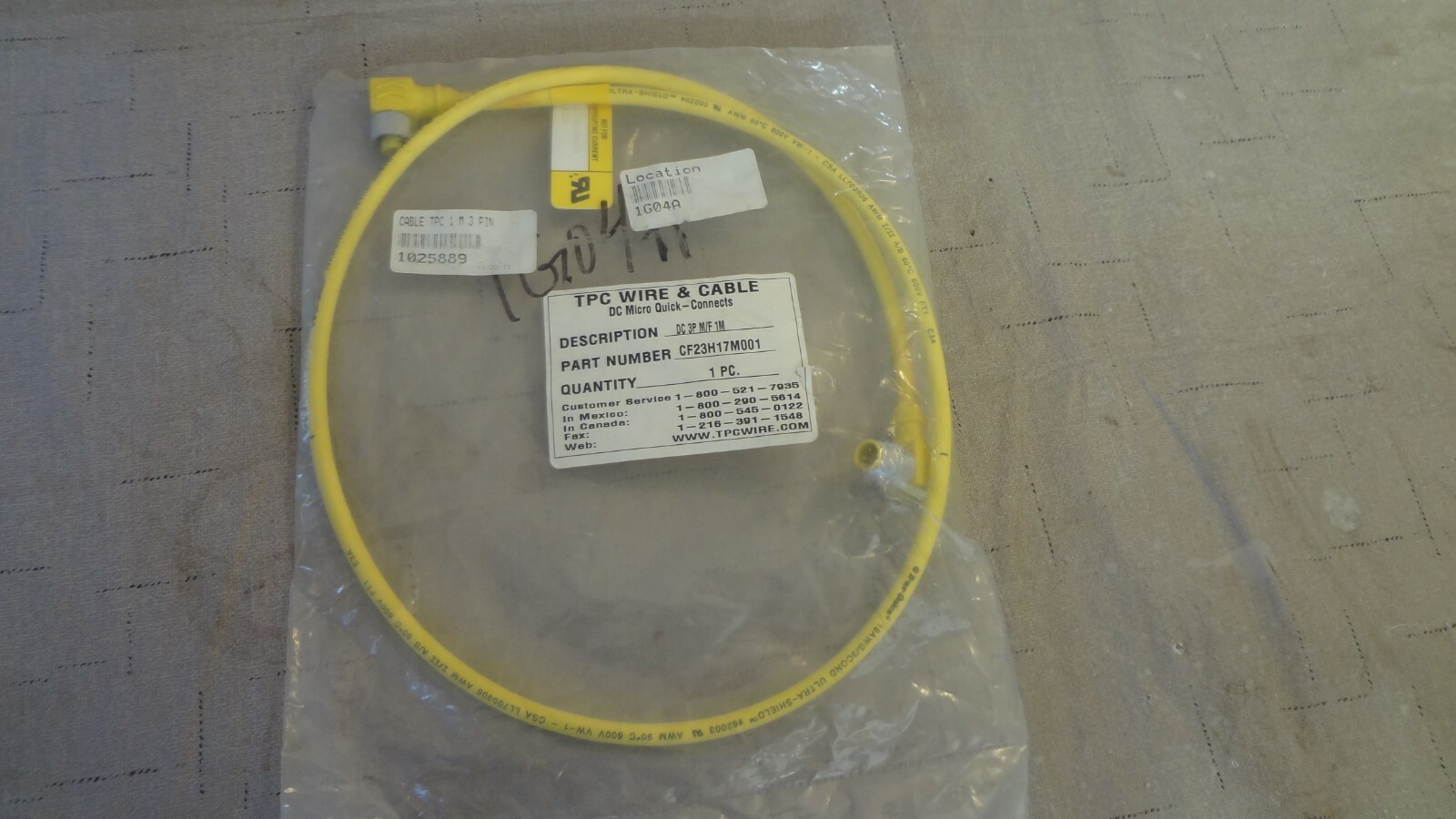 TPC Wire & Cable Part # CF23H17M001 Desc. DC 3P M/F 1M