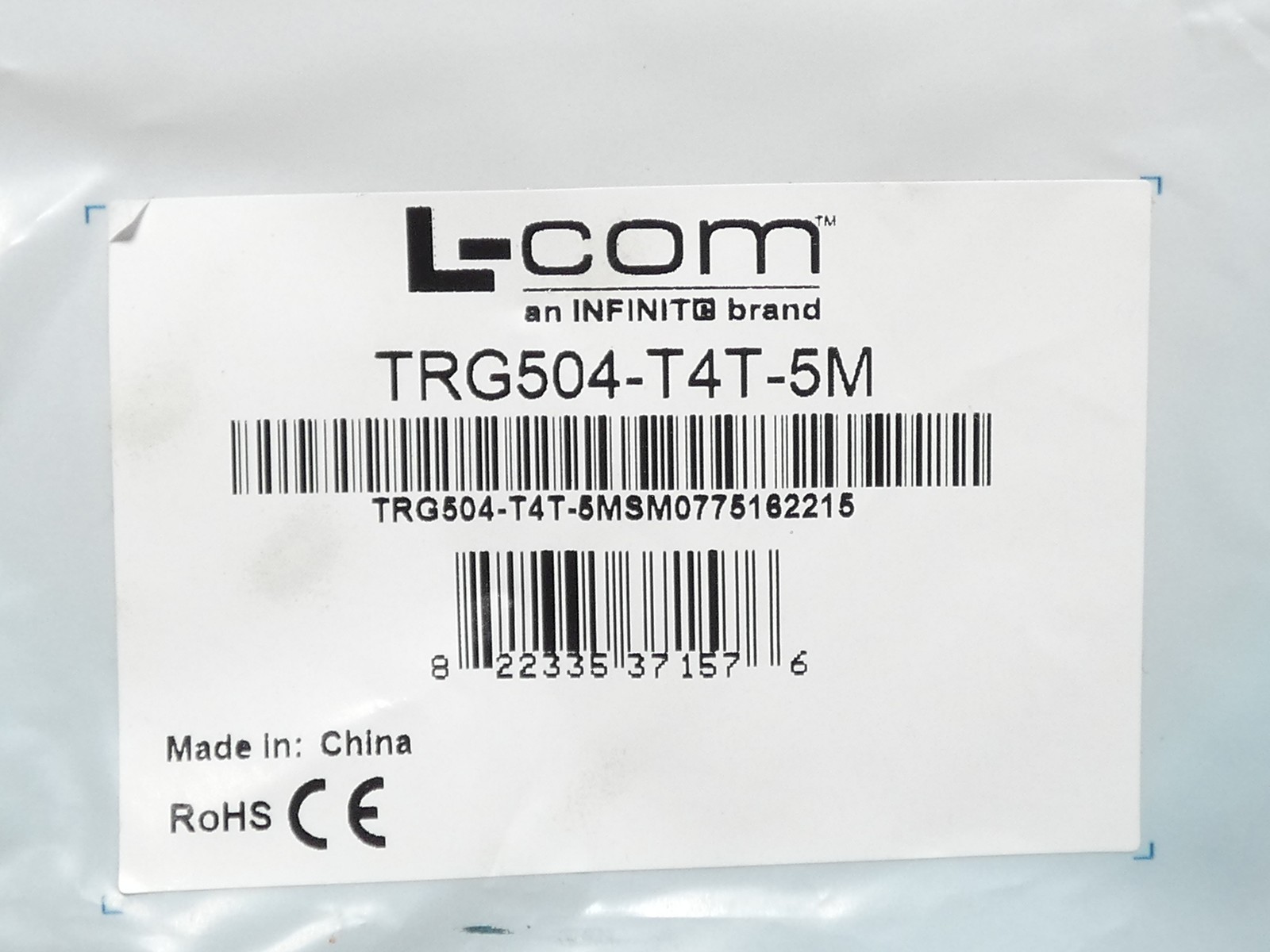 L-Com TRG504-T4T-5M Cat5e Industrial Ethernet Cable M12 4P D-Coded – NEW Surp…