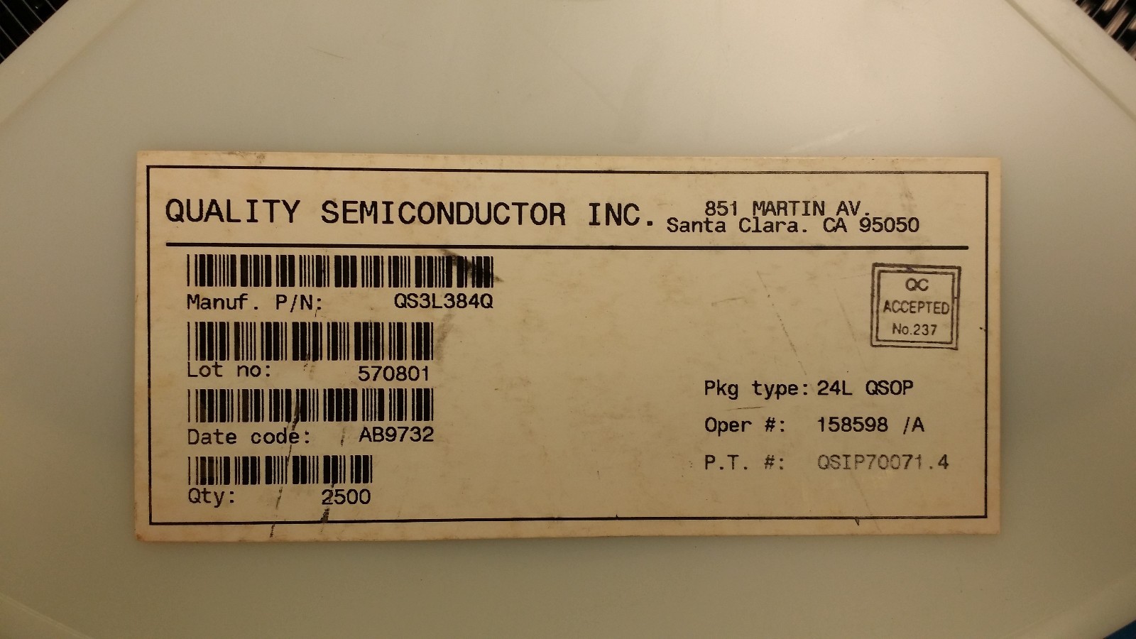 (5 PCS) QS3L384Q Bus Switch 2-Element CMOS 10-IN 24-Pin QSOP
