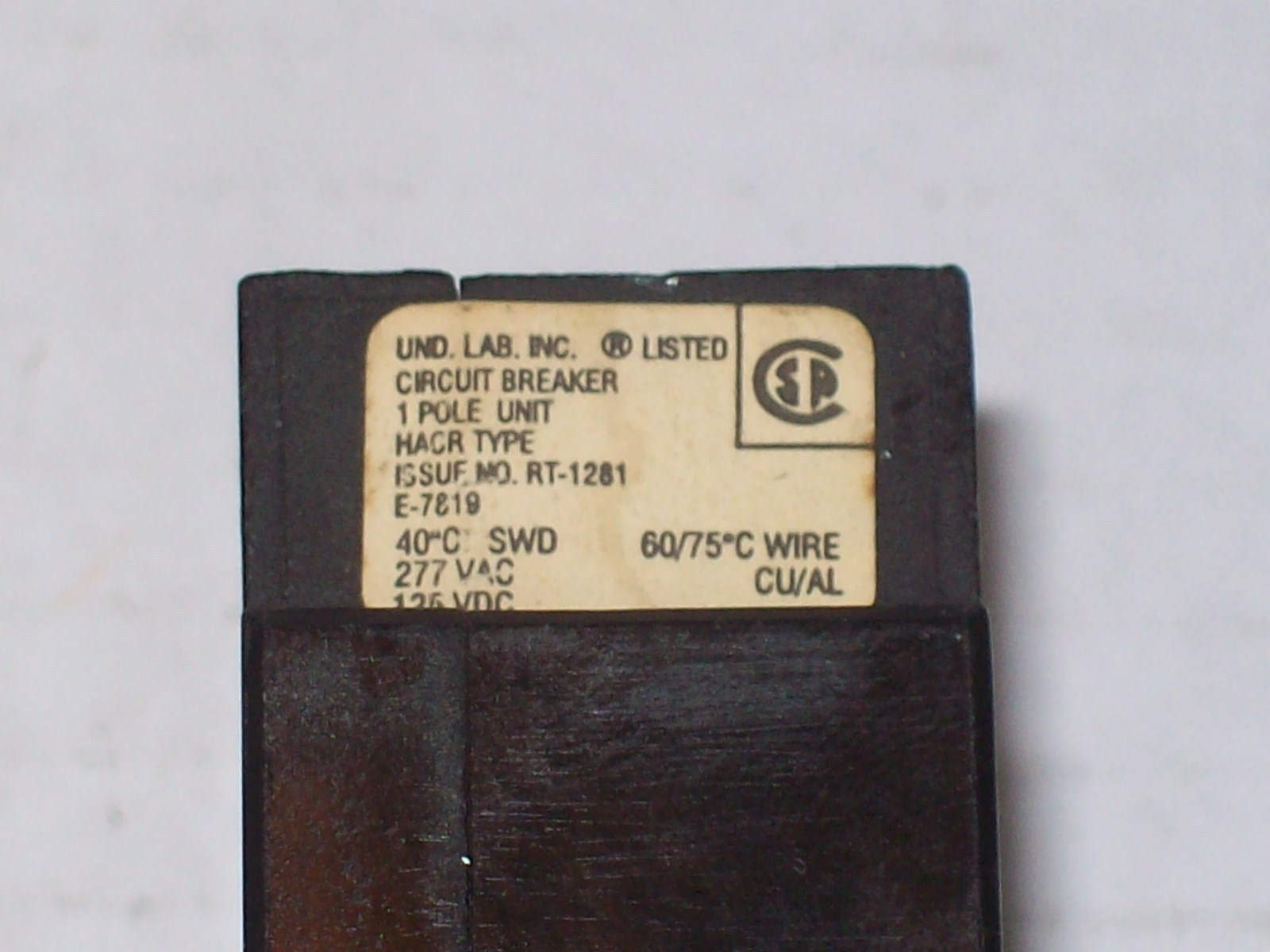 CHALLENGER CH1020 20A 277VAC 125VDC 1 POLE CIRCUIT BREAKER P753A