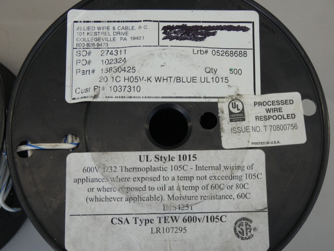 *Lot of 2* Allied Wire & Cable WHITE/BLUE Wire Length Unknown 20AWG 1C – NEW …