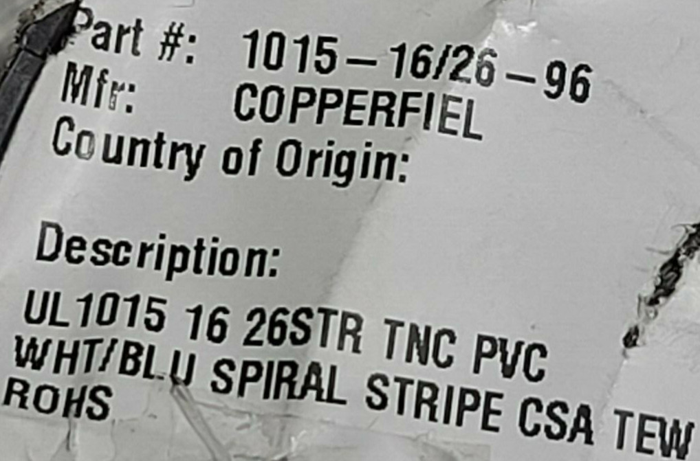 Southwire/Copperfield #16awg TnCu Boat Cable Hook-Up Wire 1015 White/Blue /100ft