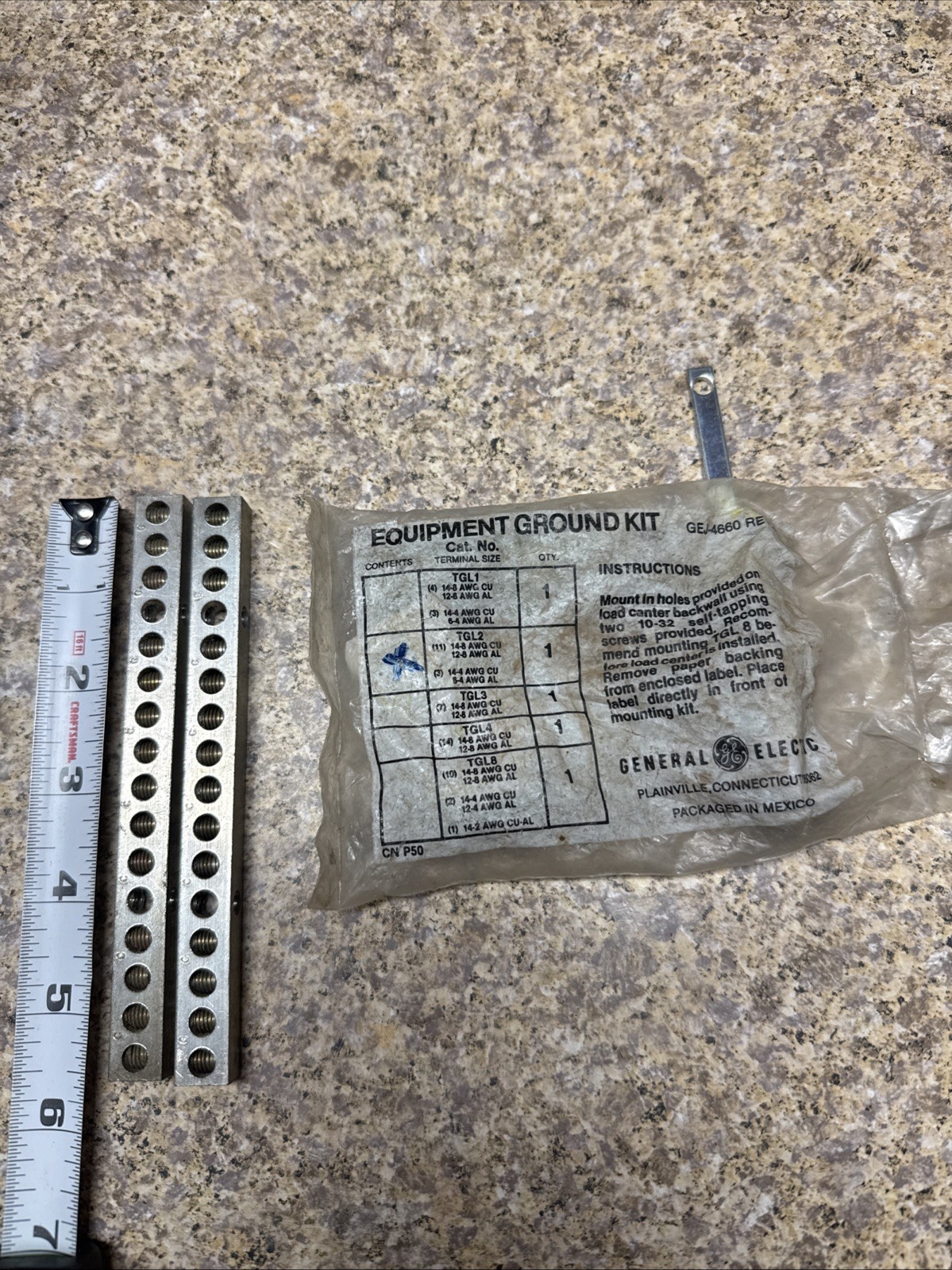 Lot 3 GE TGL2 Ground Bar Kit Gold Load Centers + 2 Neutral Links 5.5” 16 Holes