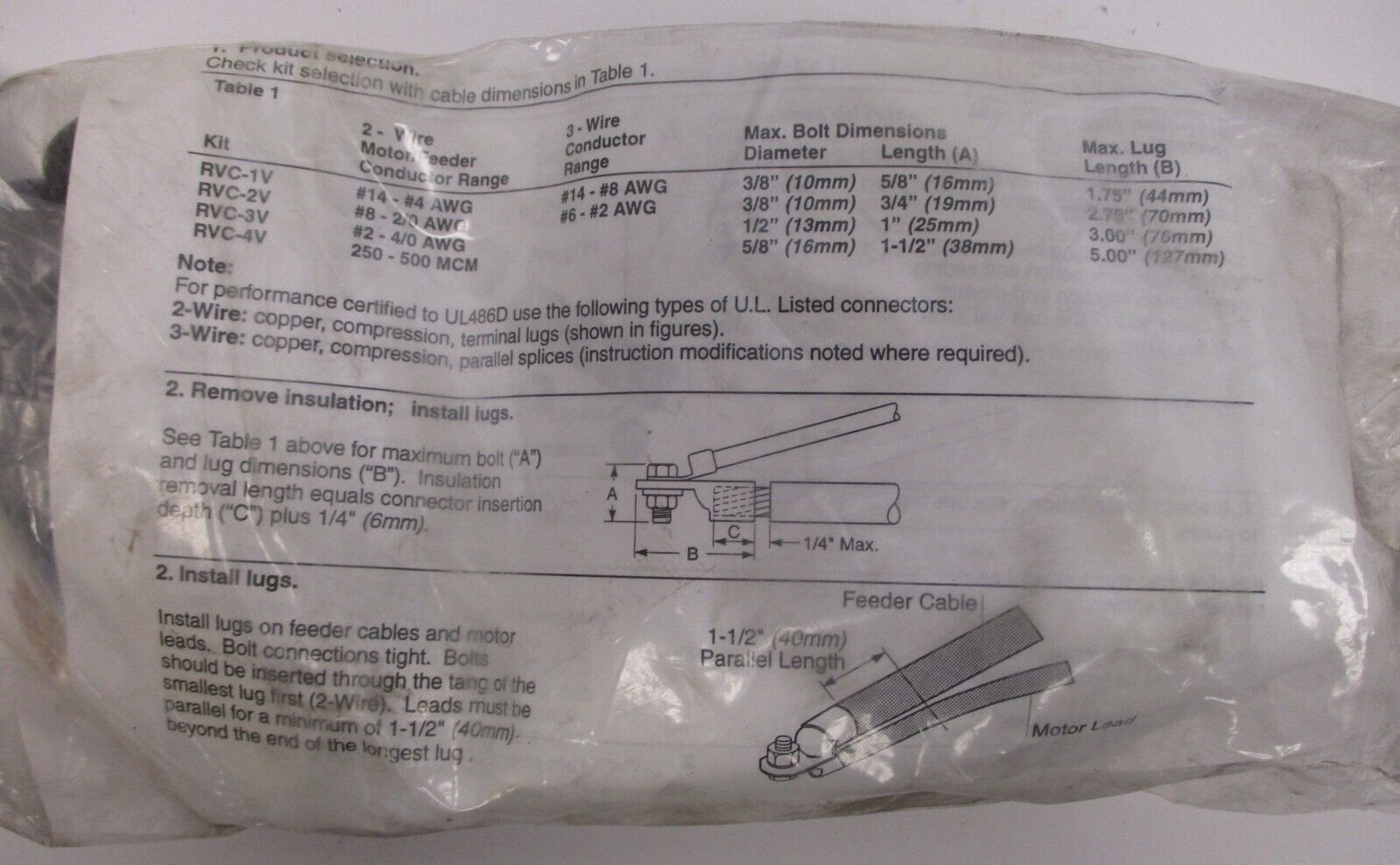 RAYCHEM P/N: RVC-2V(B5) 600V MOTOR CONN. KIT FOR 3 1/C CABLES AWG #8-2/0