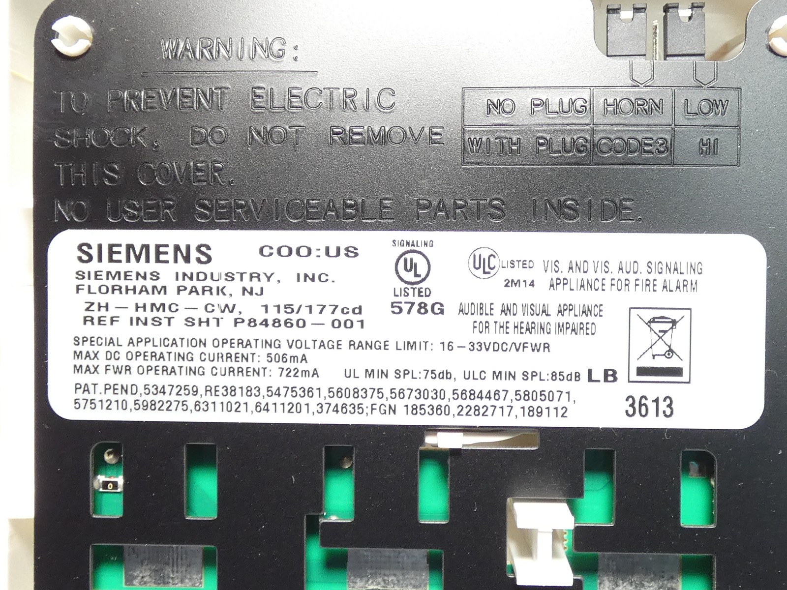Siemens 500-636168 ZH-HMC-CW Ceiling-Mounted Fire Alarm Horn Strobe – NEW Sur…